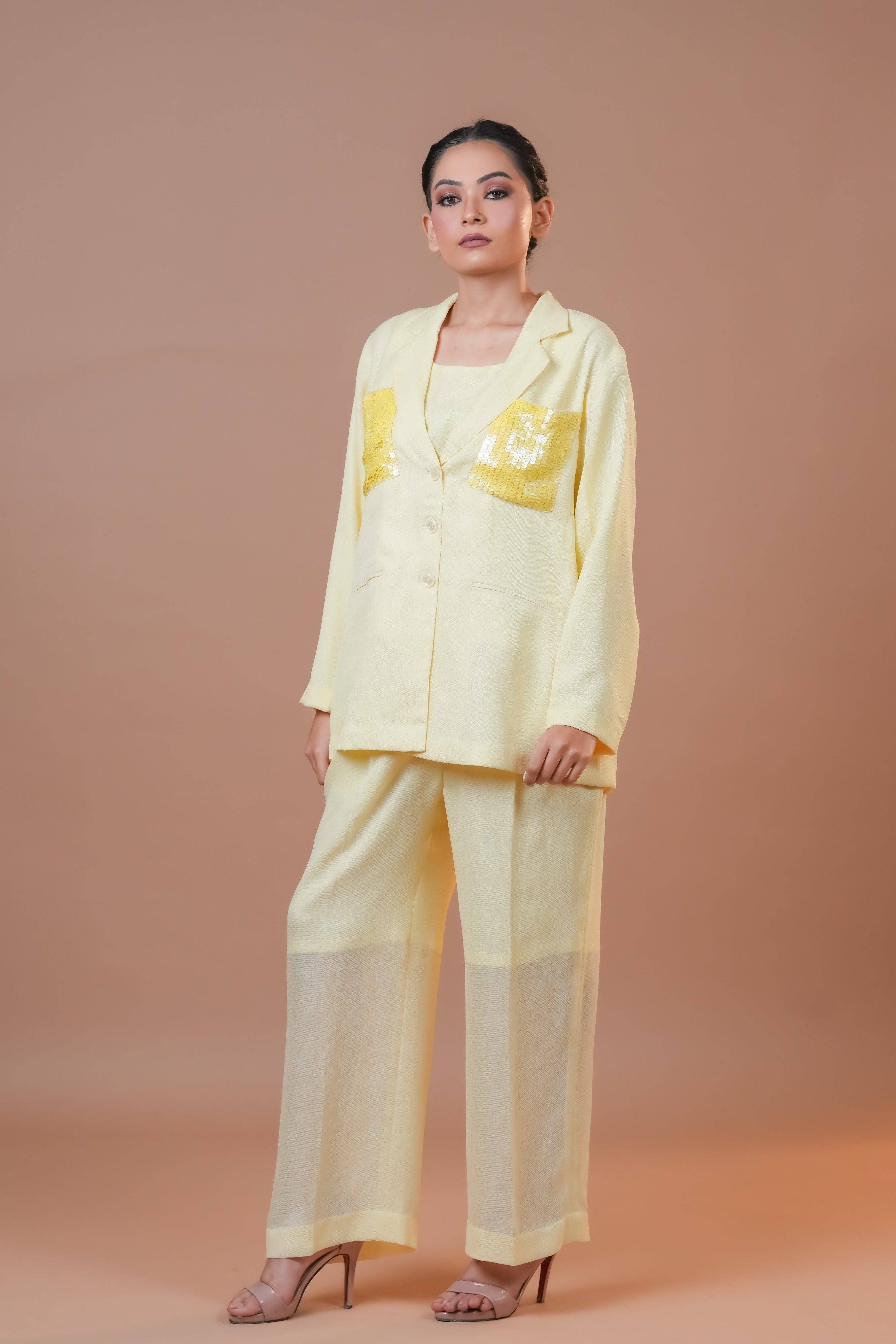 Lime Yellow Jute Linen Co-Ord Set