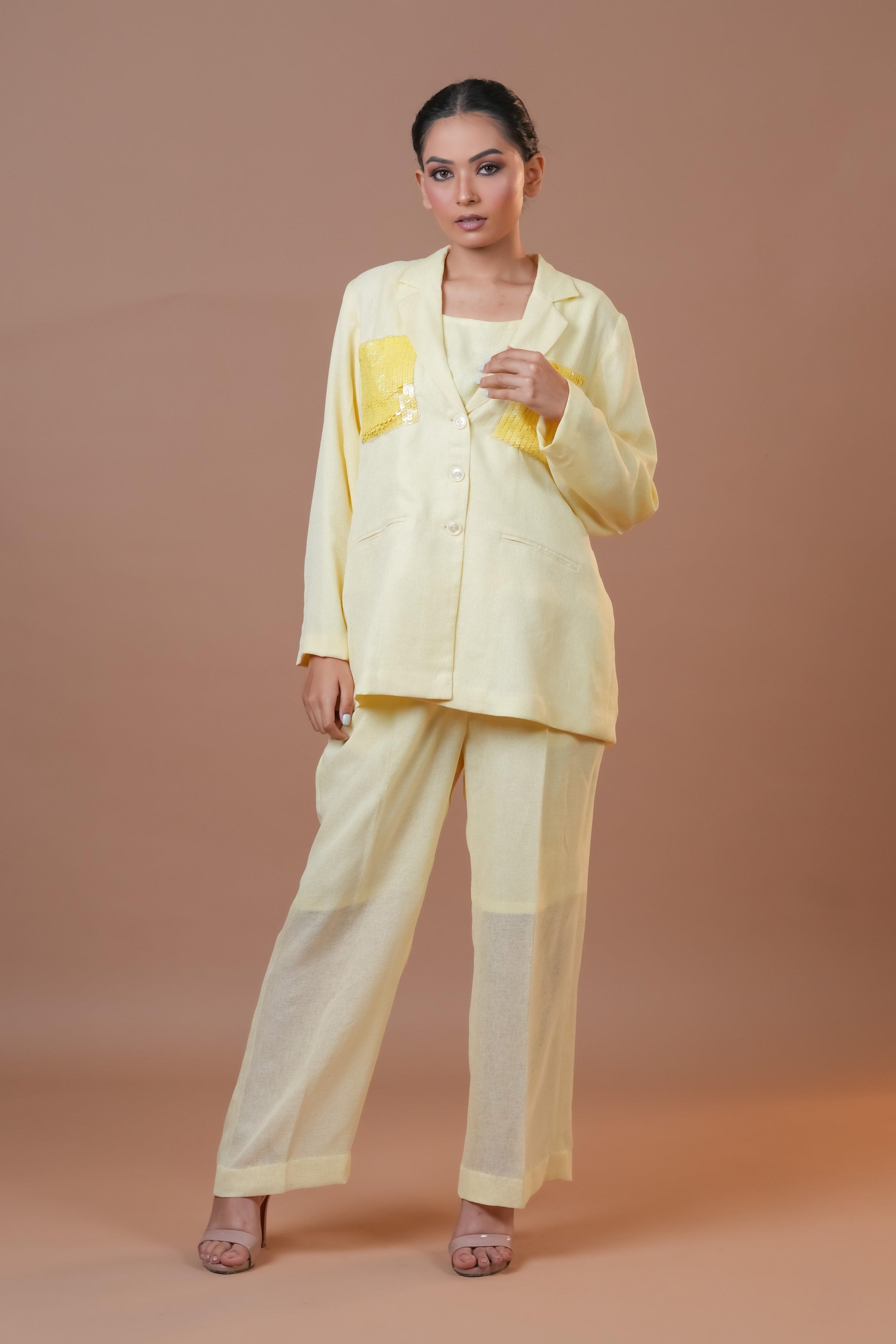 Lime Yellow Jute Linen Co-Ord Set