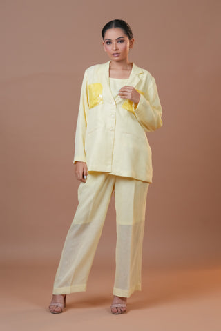 Lime Yellow Jute Linen Co-Ord Set