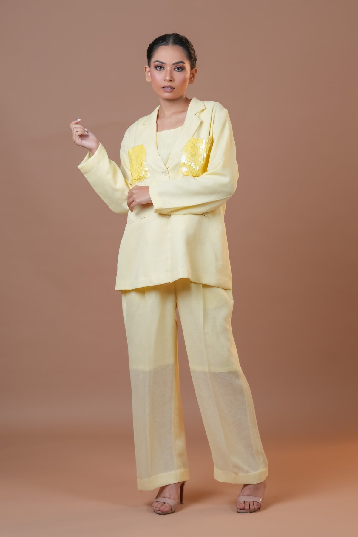 Lime Yellow Jute Linen Co-Ord Set