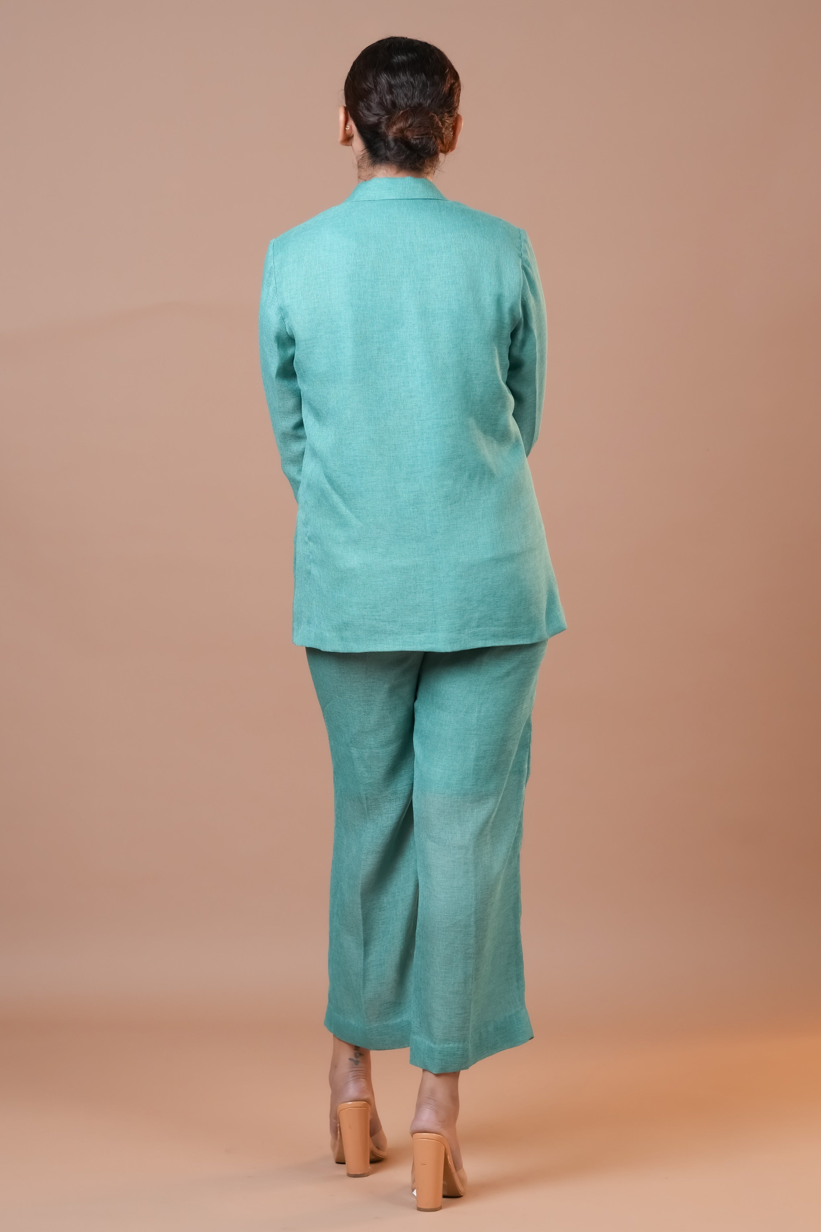 Teal Green Jute Linen Co-Ord Set