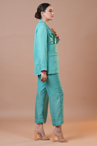 Teal Green Jute Linen Co-Ord Set