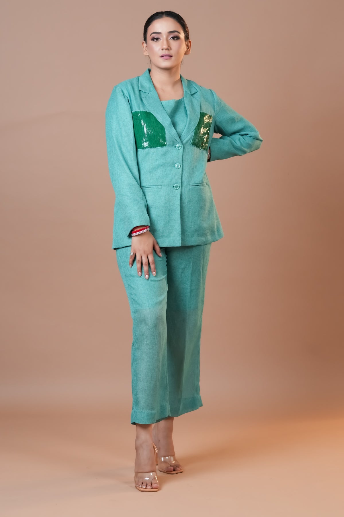 Teal Green Jute Linen Co-Ord Set