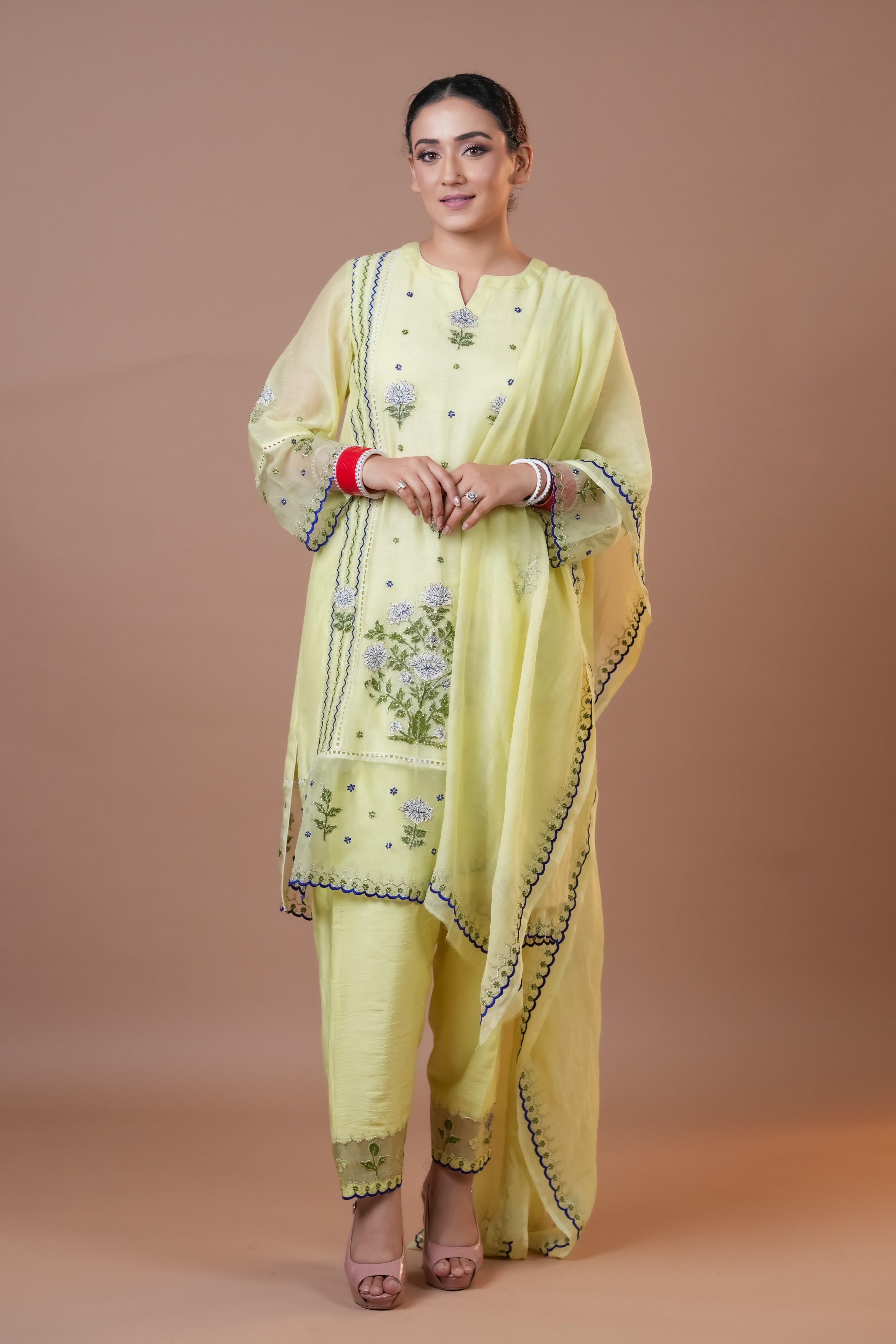 Lime Yellow Chanderi Suit