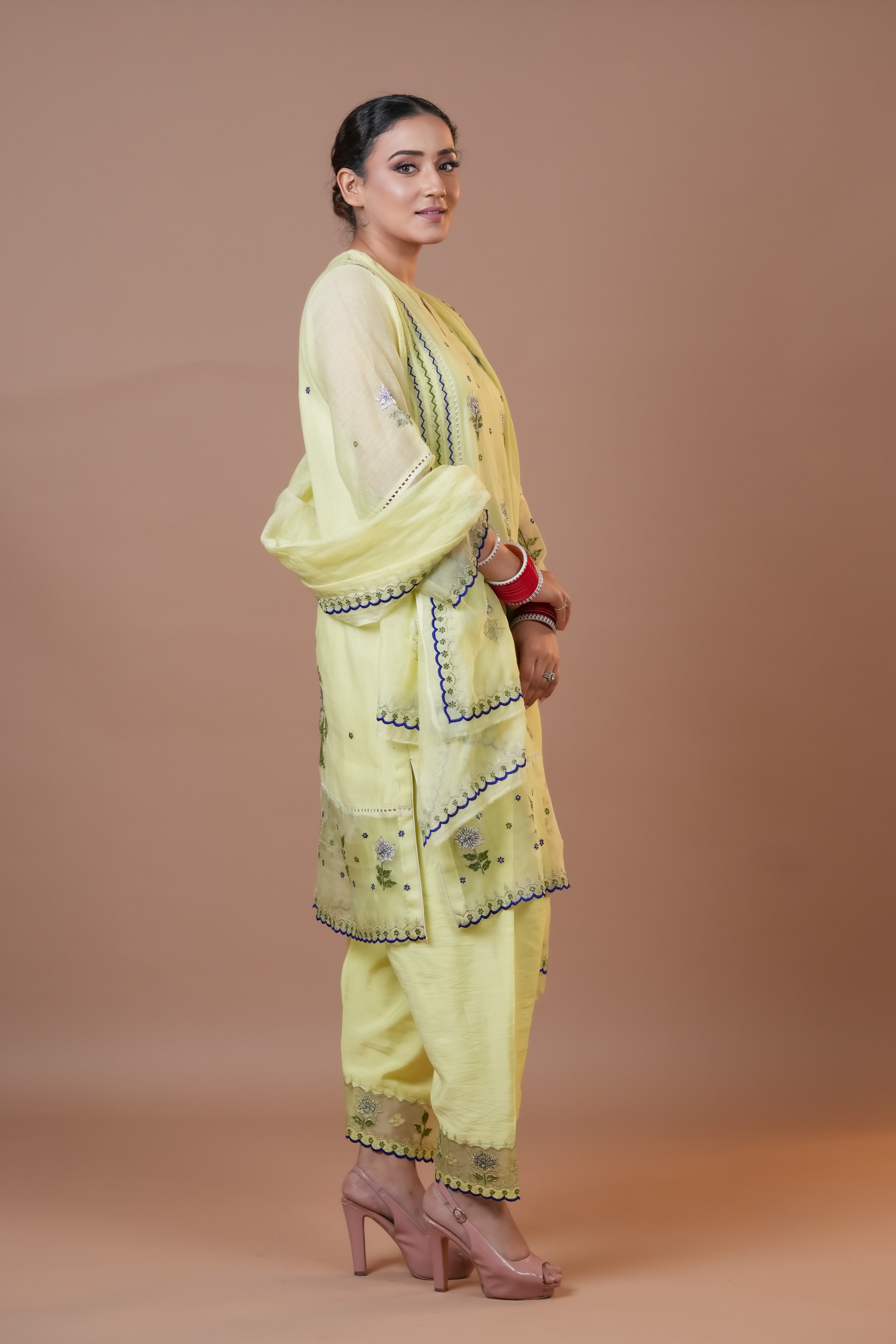 Lime Yellow Chanderi Suit