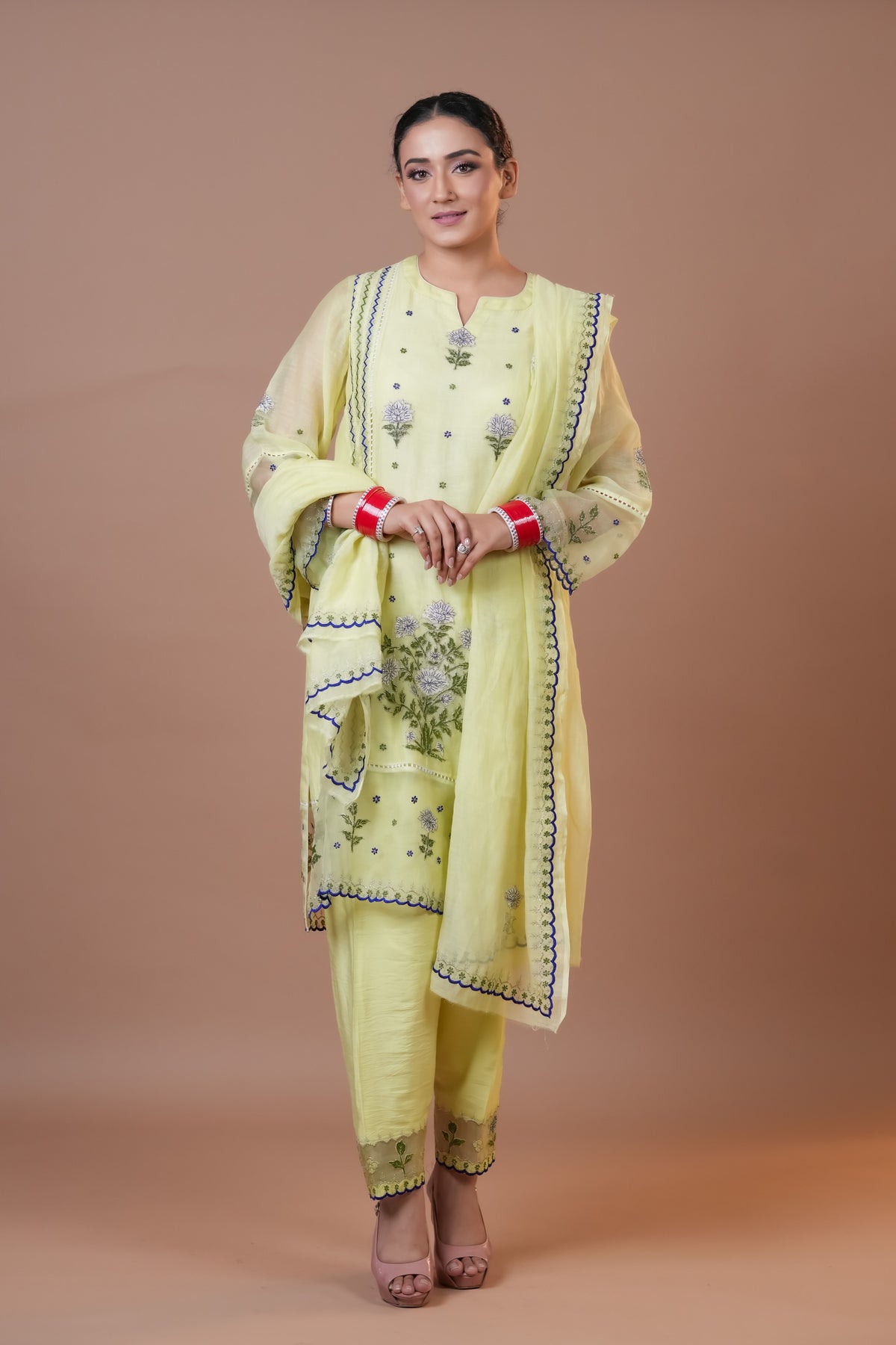 Lime Yellow Chanderi Suit