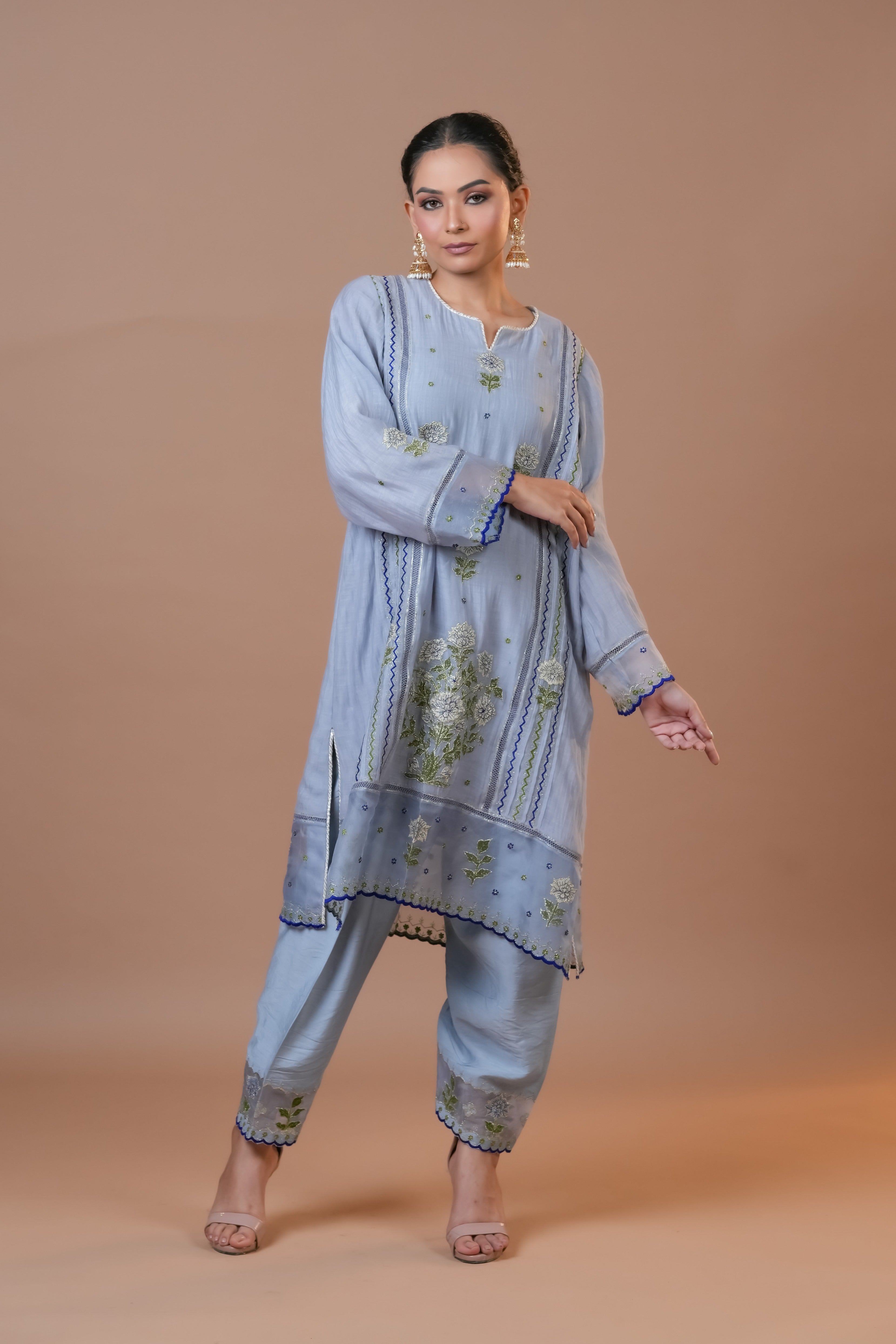 Crystal Blue Chanderi Suit