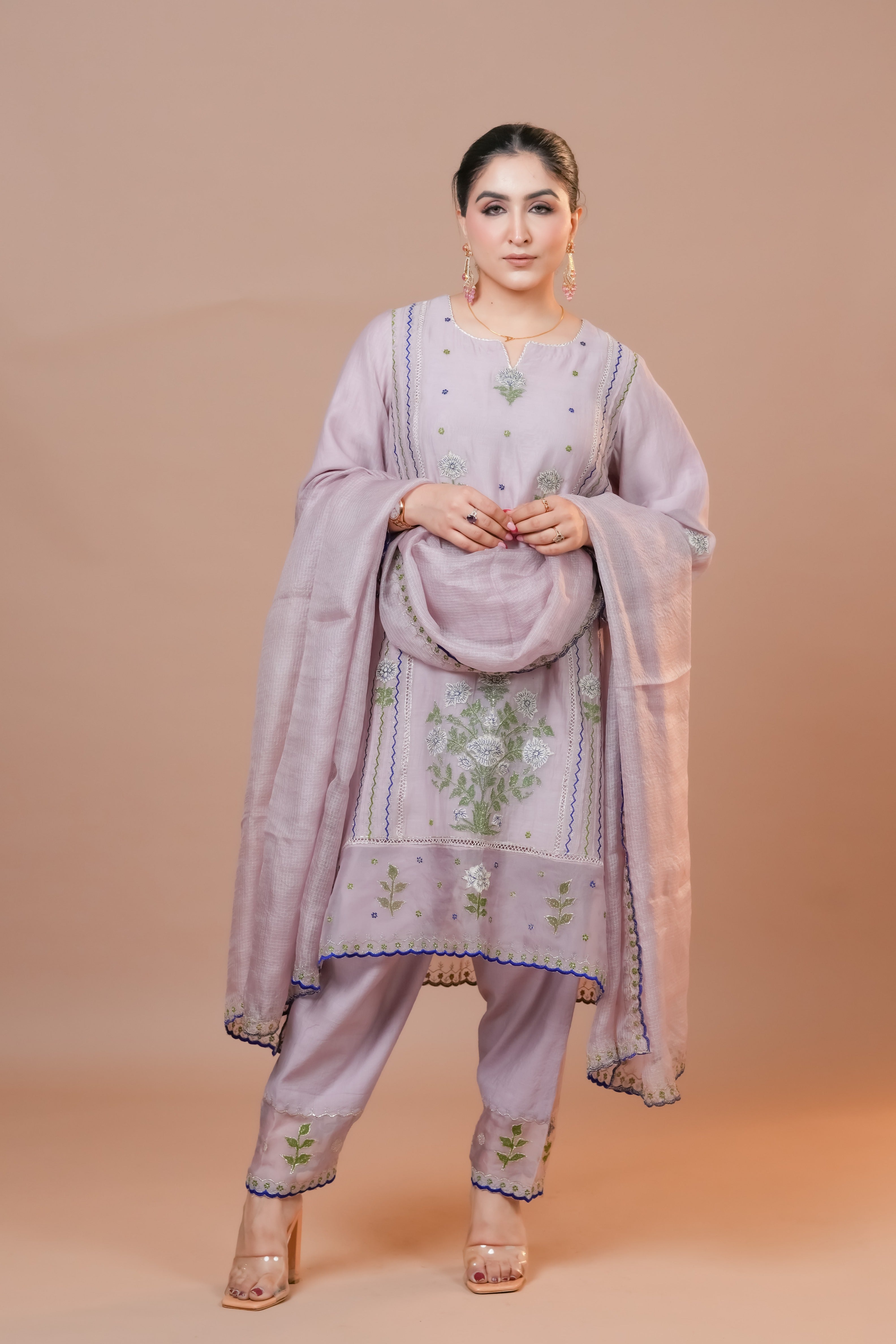 Misty Rose Chanderi Suit