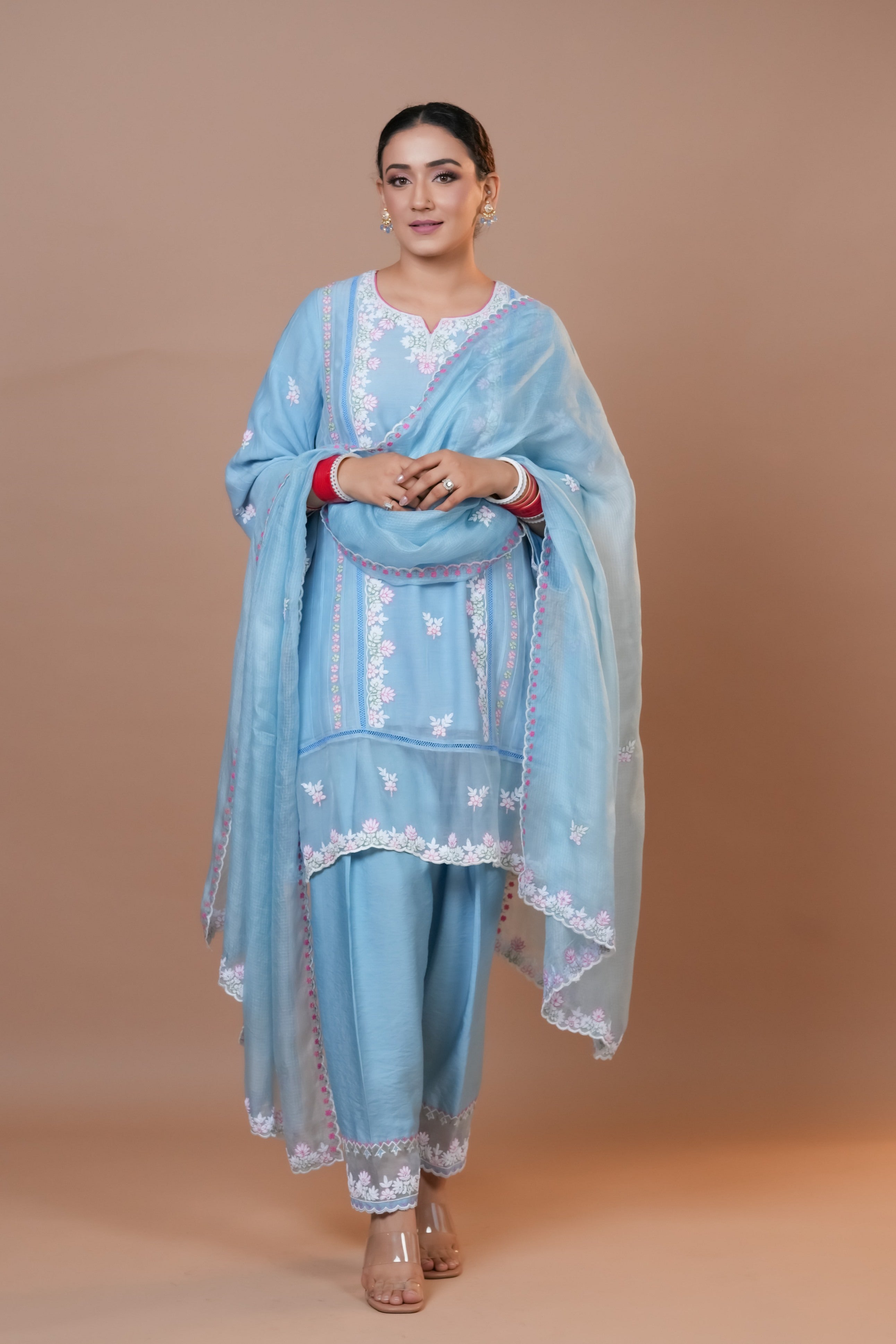 Straight Blue Chanderi Suit