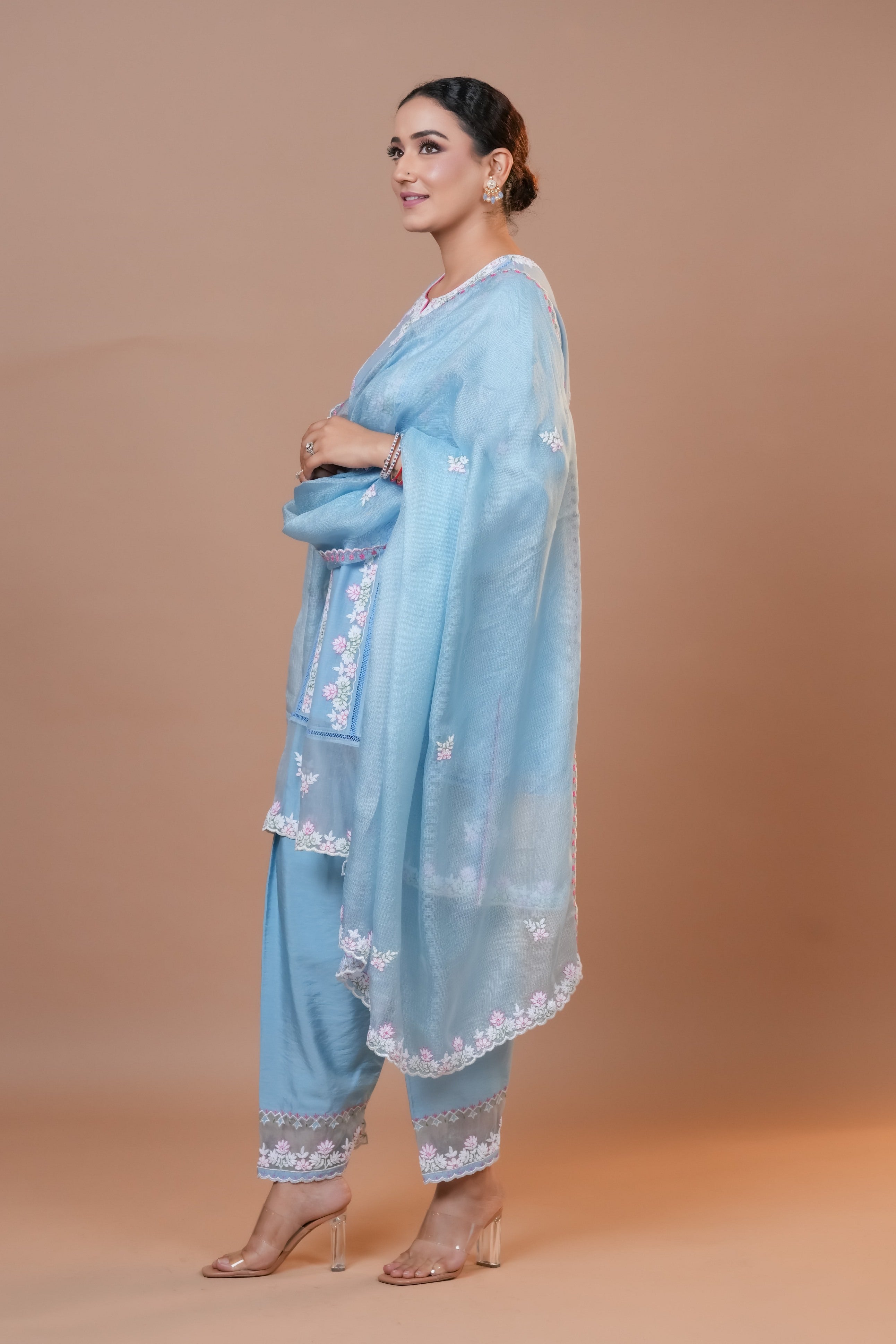 Straight Blue Chanderi Suit