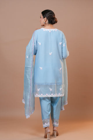 Straight Blue Chanderi Suit