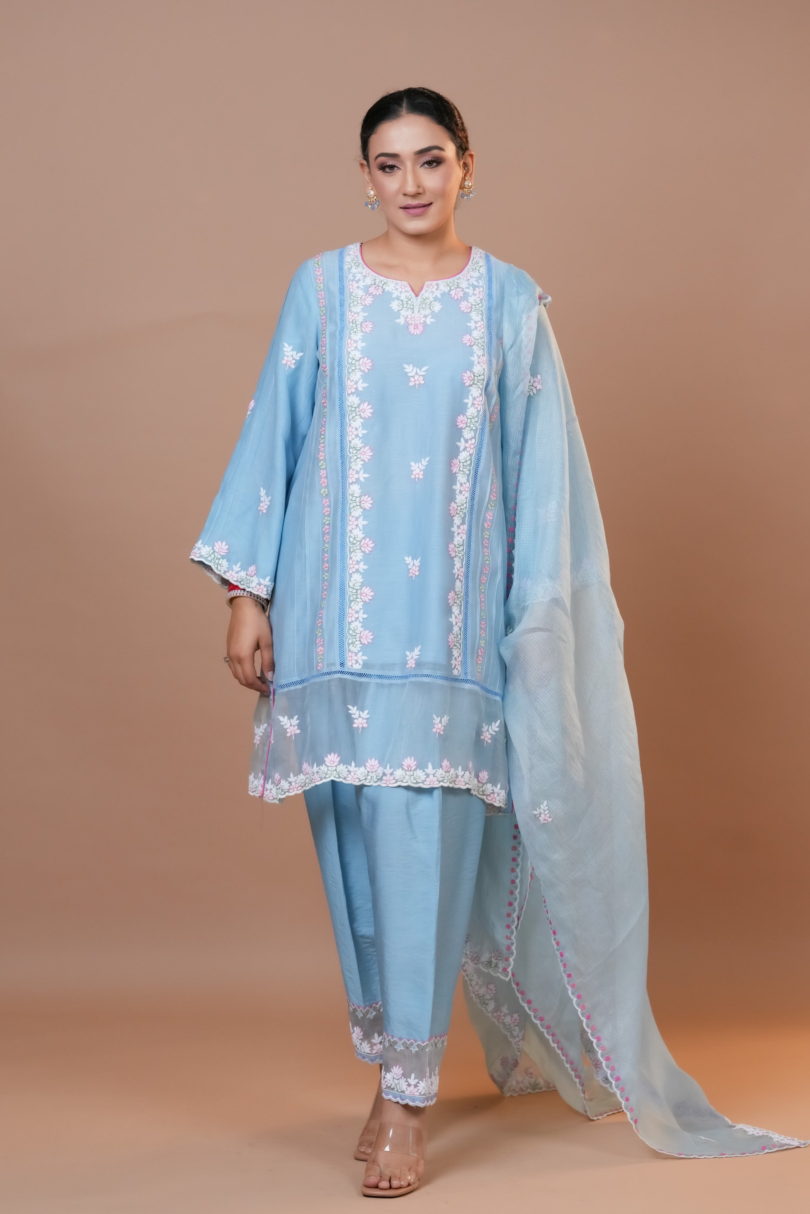 Straight Blue Chanderi Suit