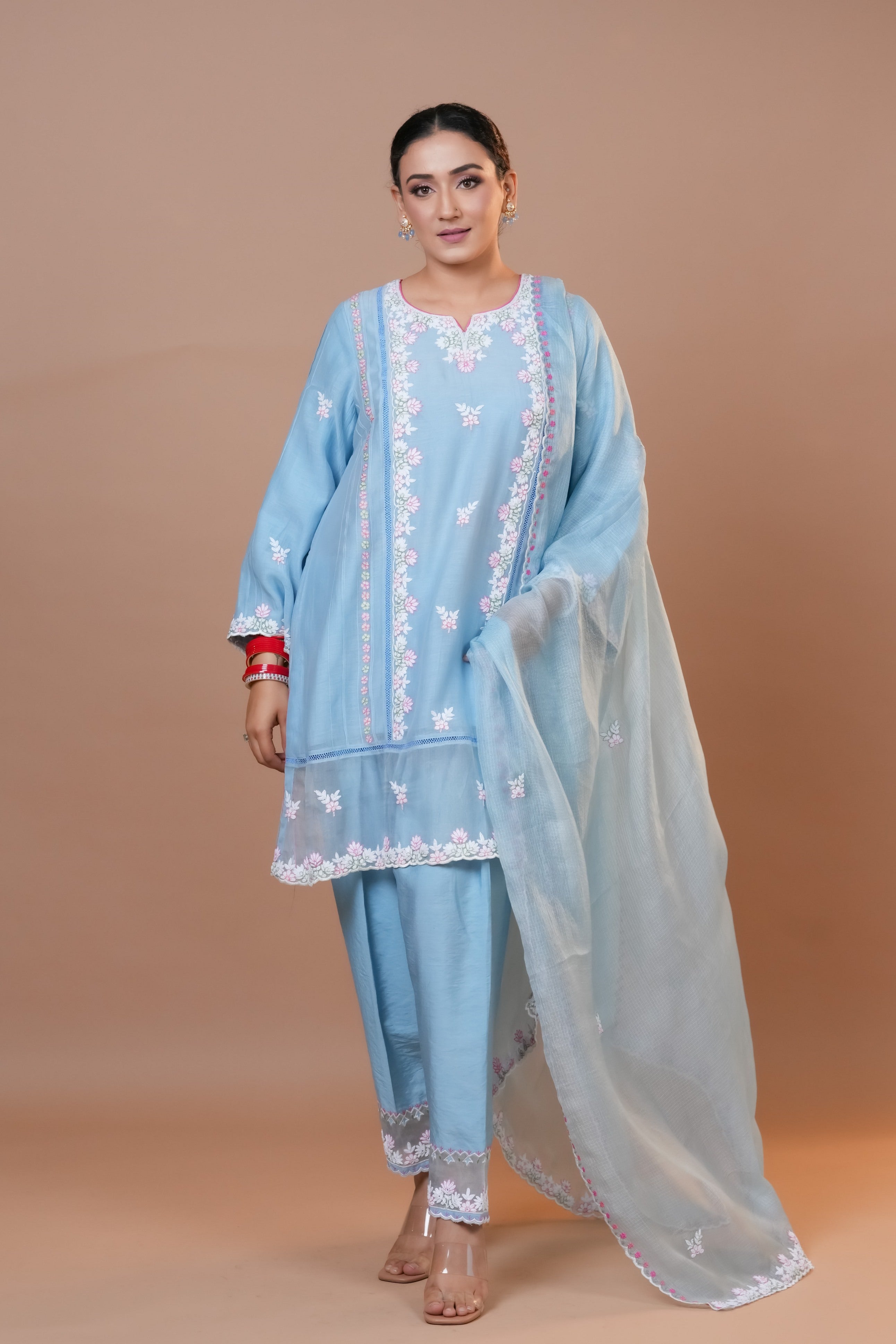 Straight Blue Chanderi Suit