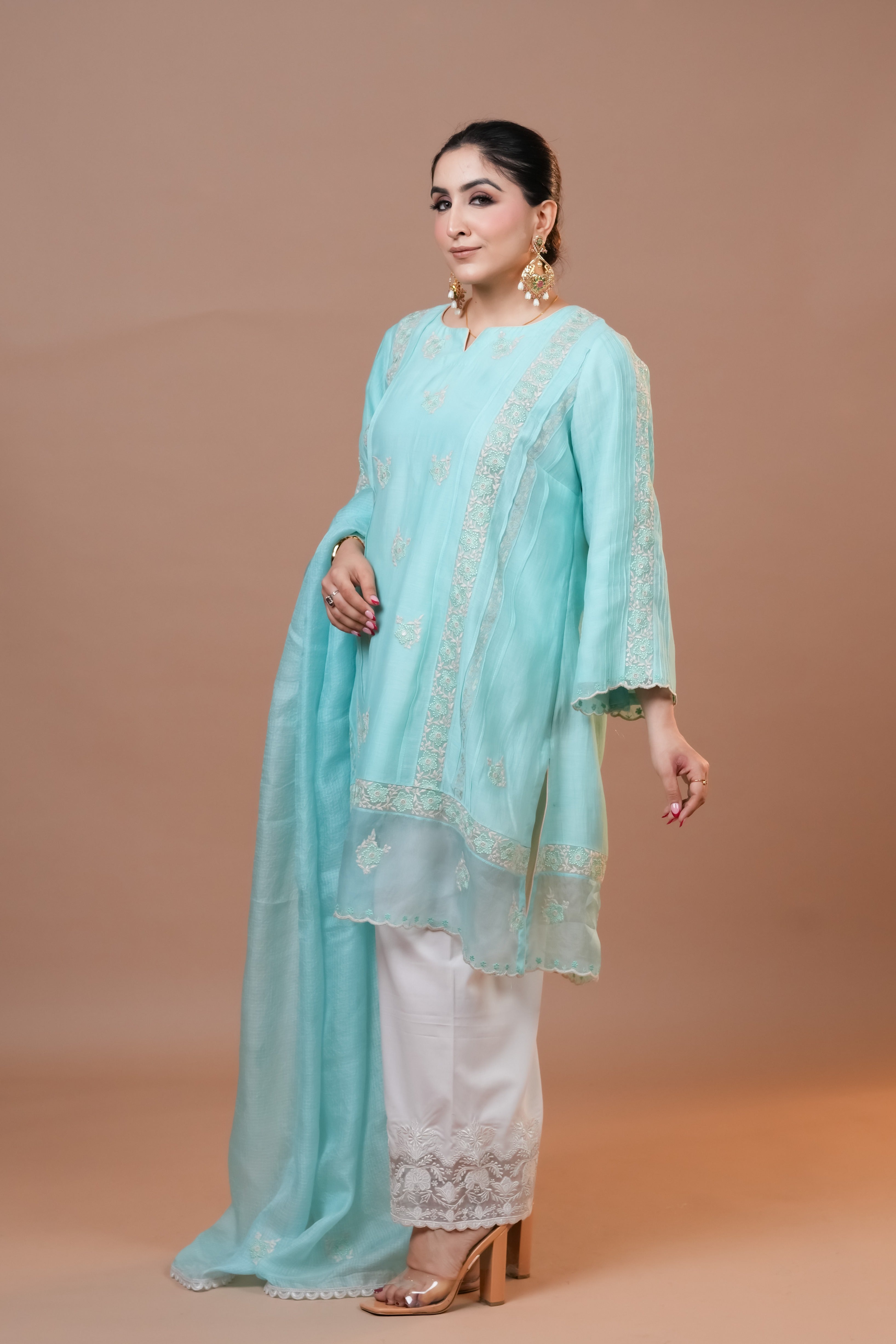 Fair Aqua Mal Chanderi Suit