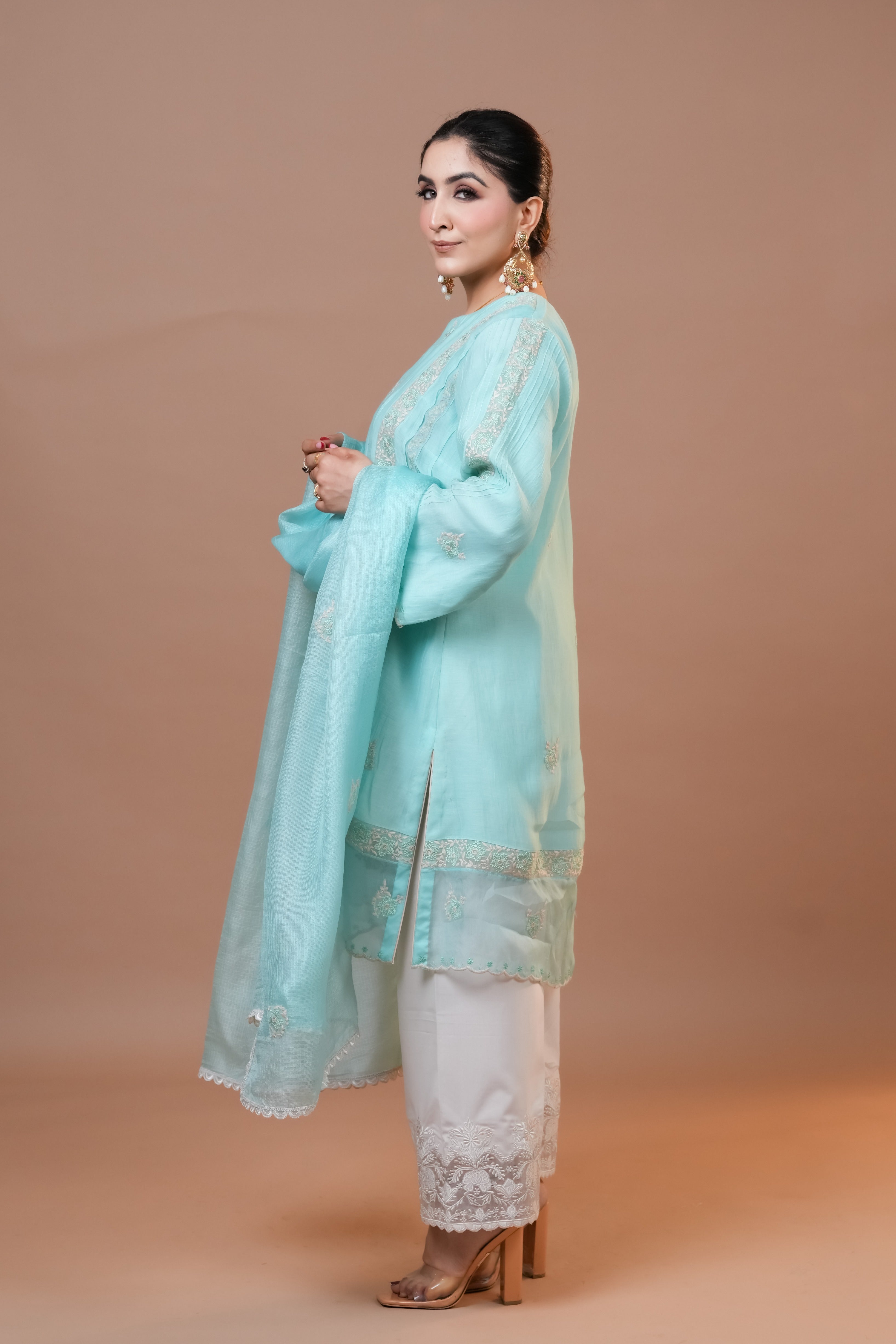 Fair Aqua Mal Chanderi Suit