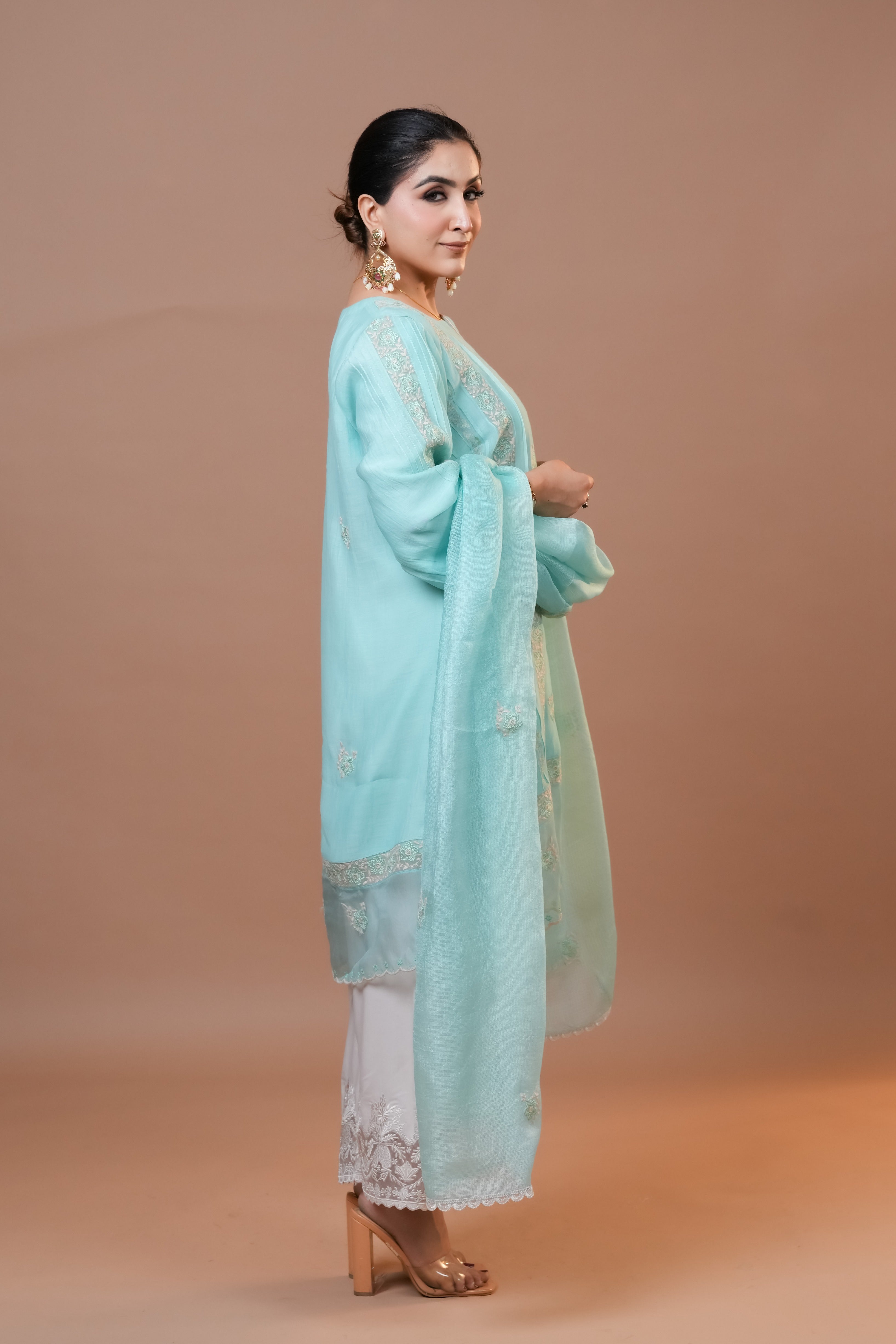 Fair Aqua Mal Chanderi Suit