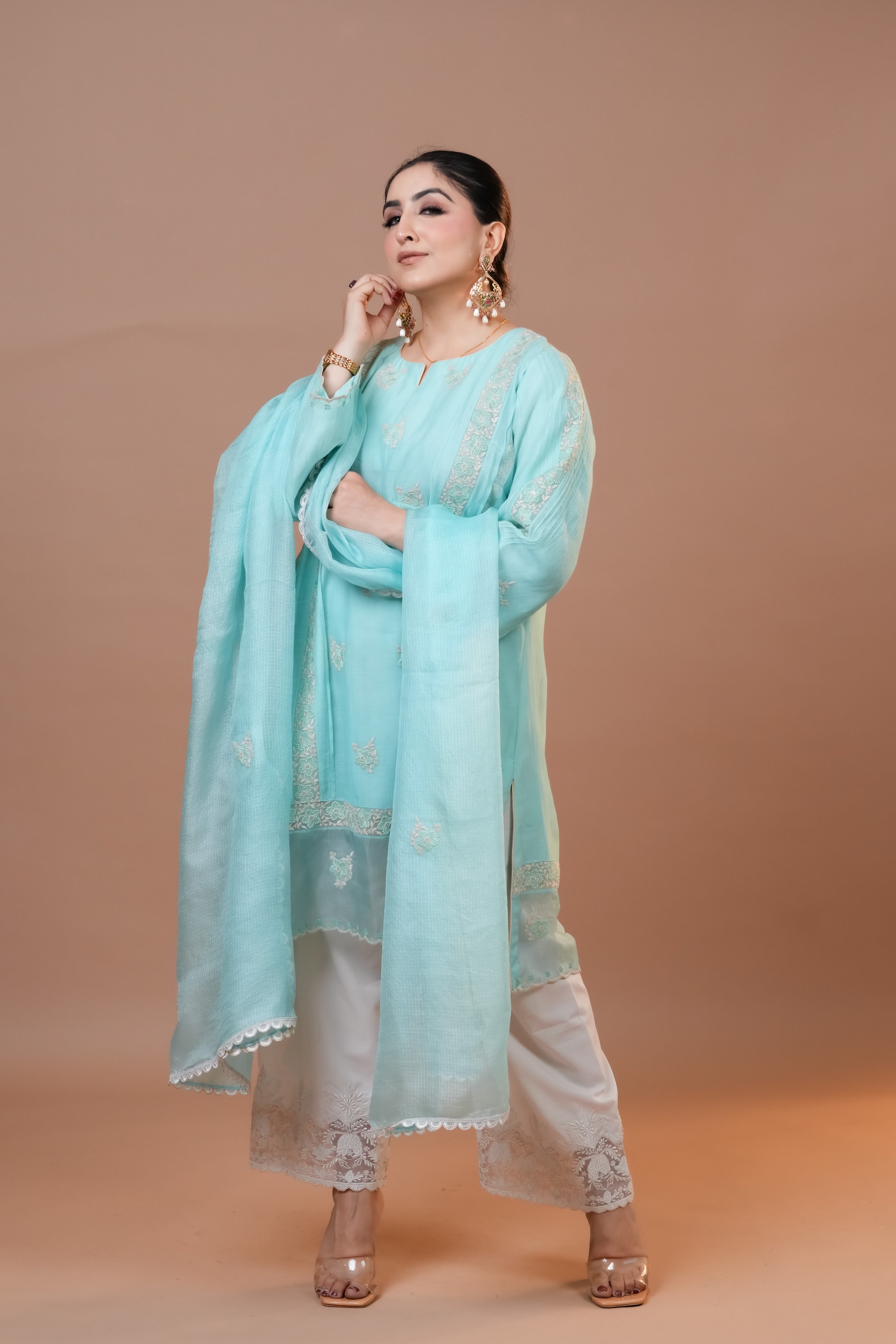 Fair Aqua Mal Chanderi Suit