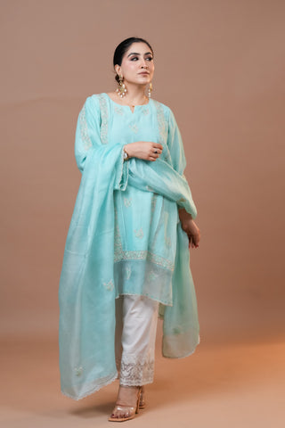 Fair Aqua Mal Chanderi Suit