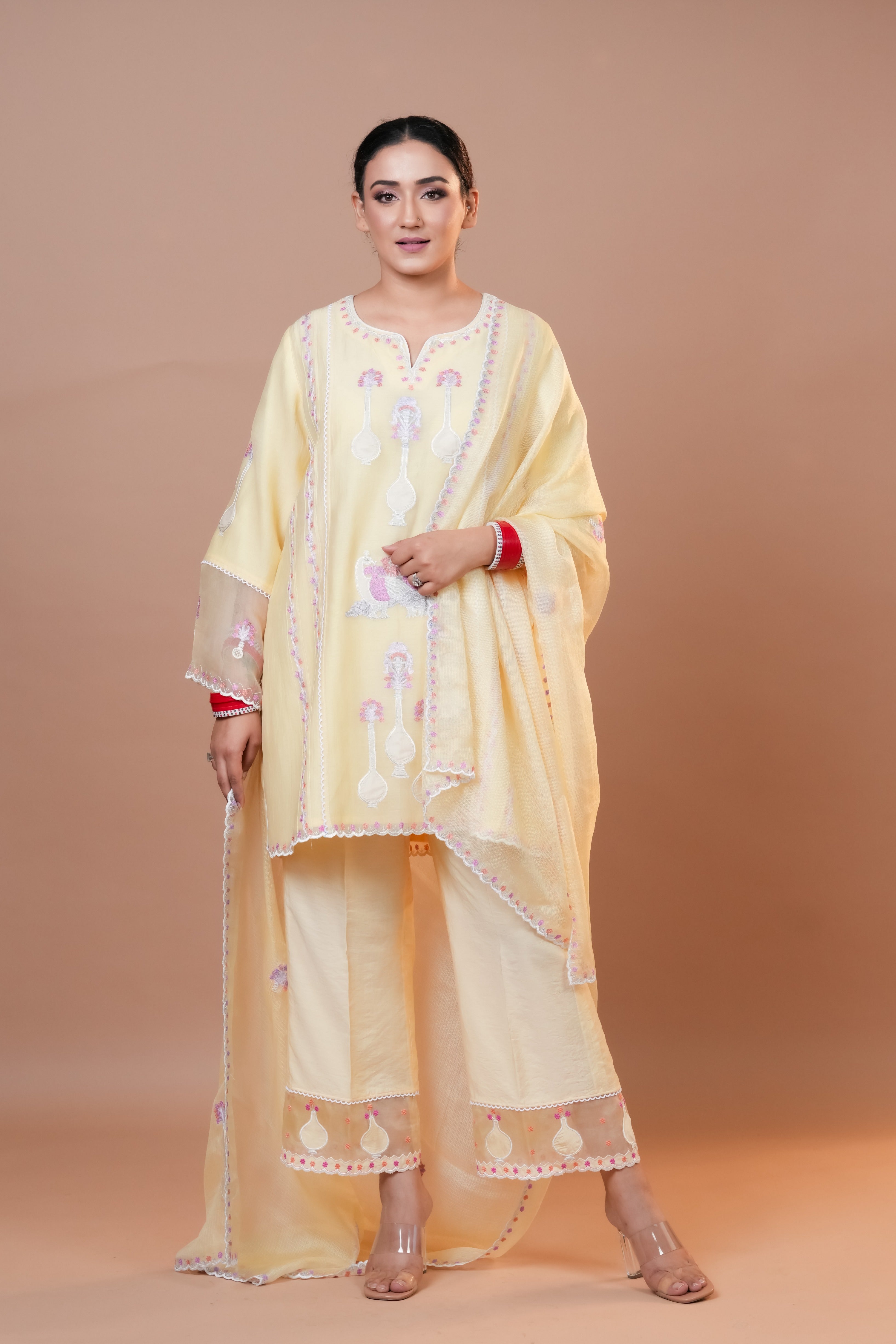 Mal Chanderi Suit Pastel yellow