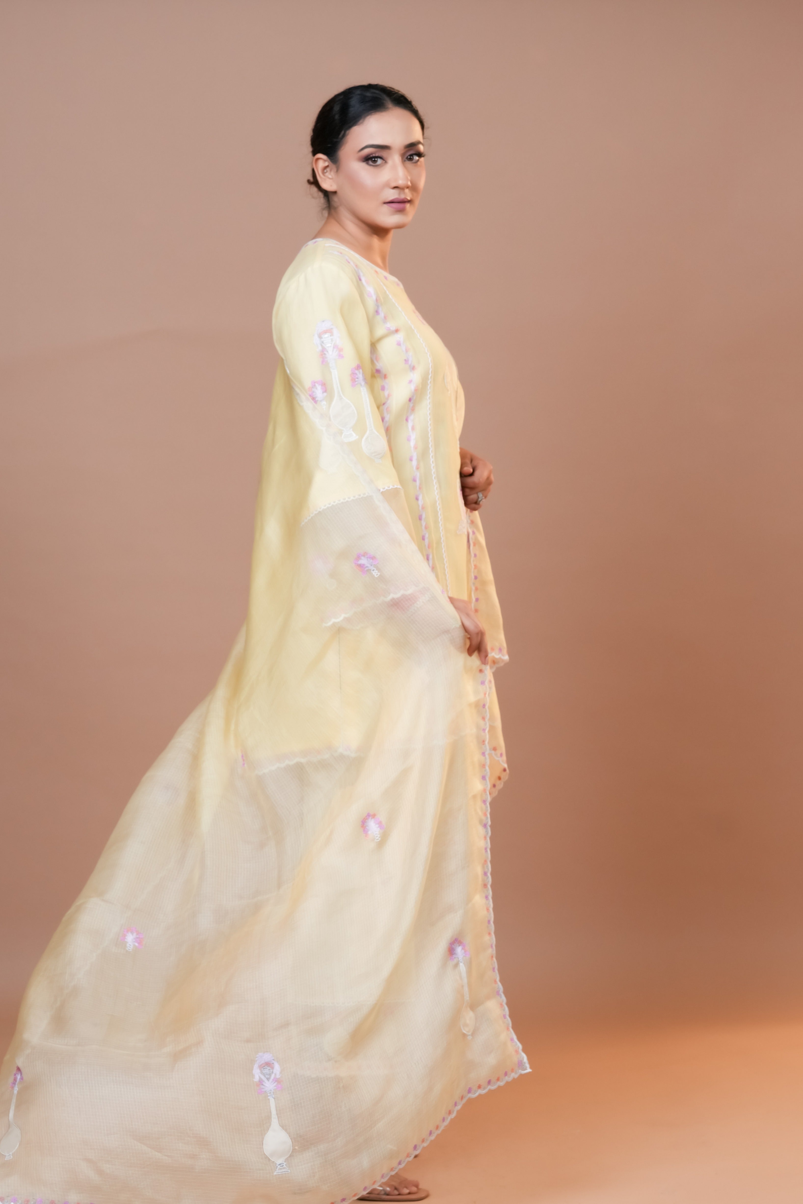 Mal Chanderi Suit Pastel yellow