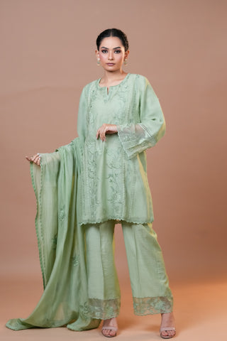 Celadon green Mal Chanderi Suit