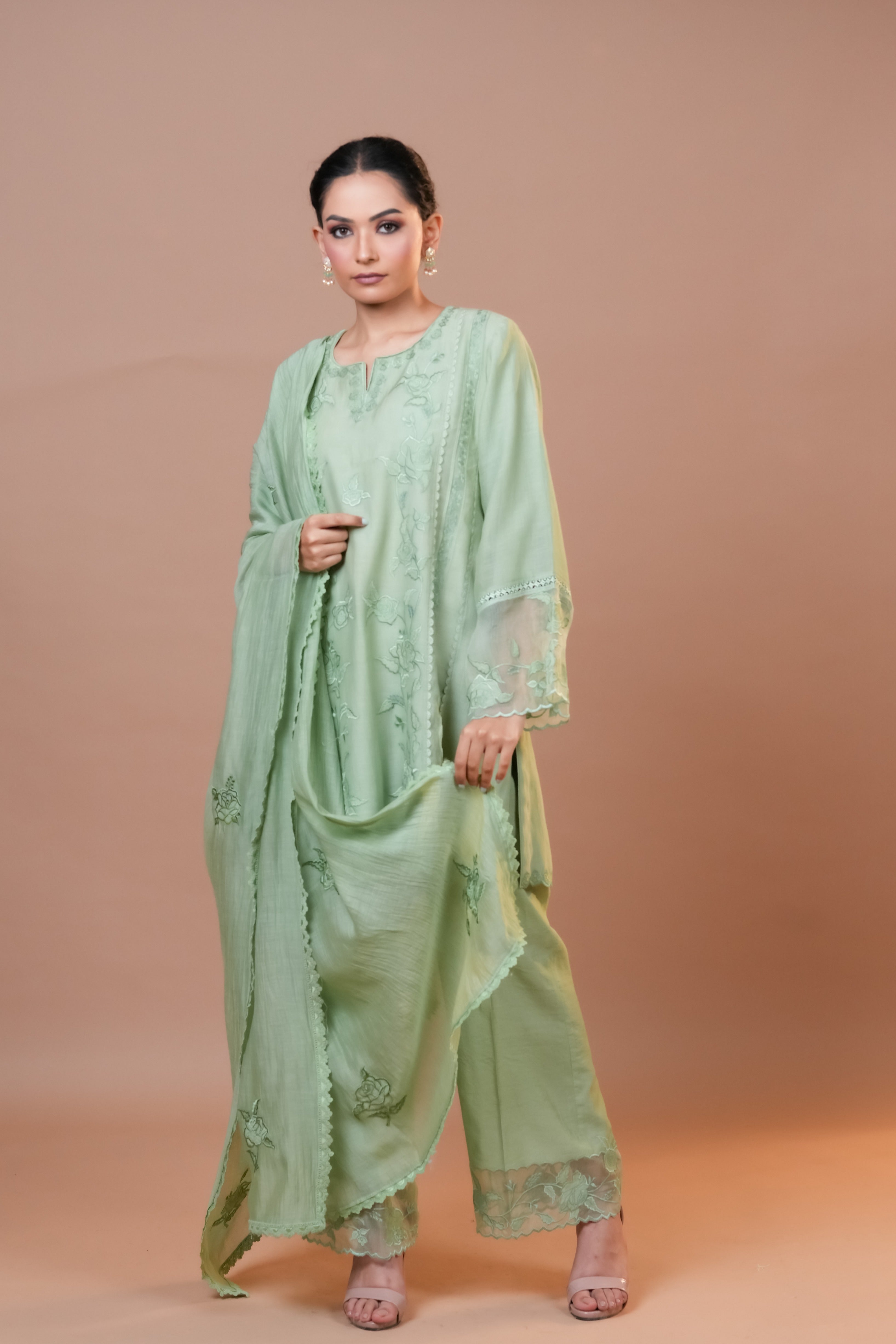 Celadon green Mal Chanderi Suit