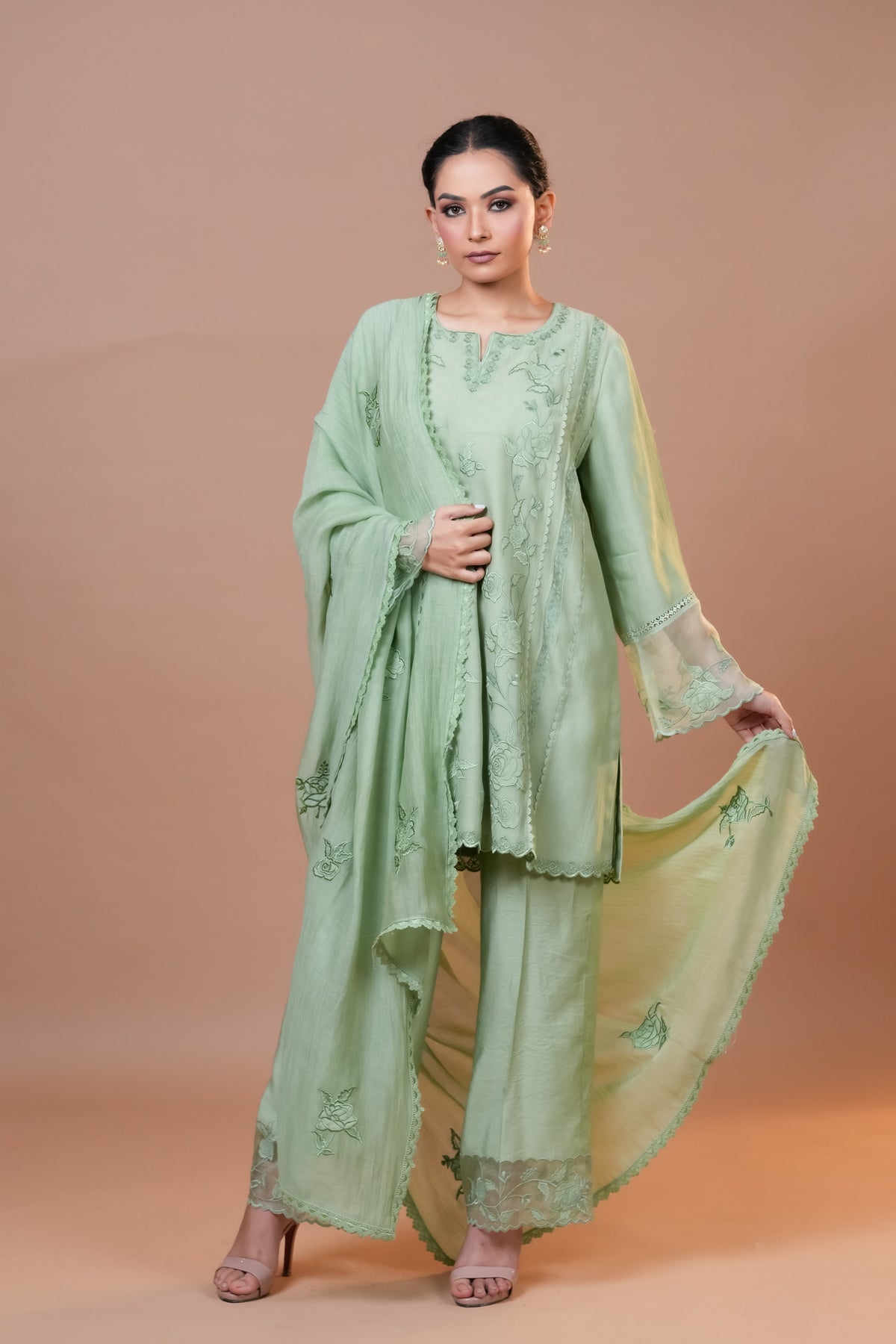 Celadon green Mal Chanderi Suit