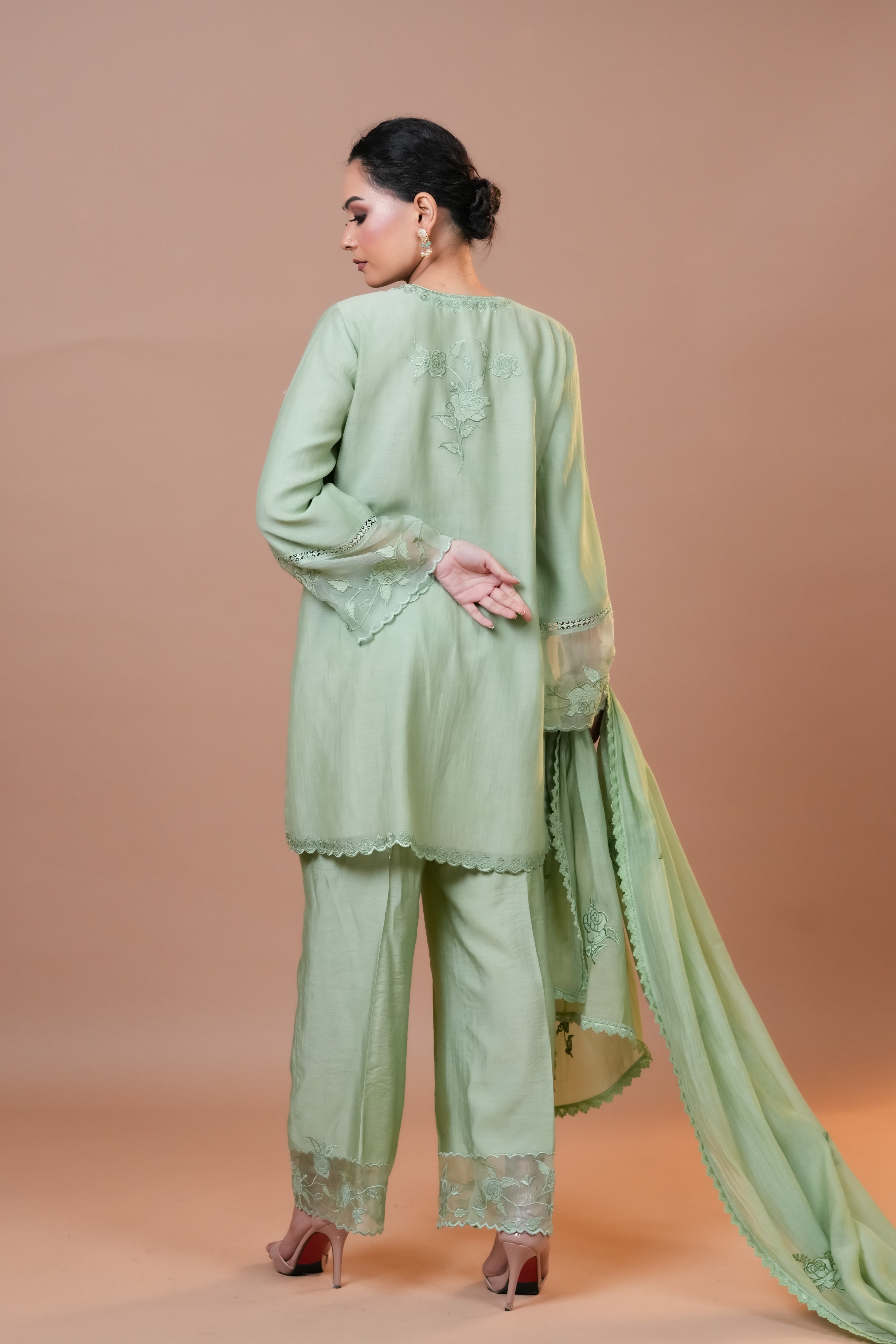 Celadon green Mal Chanderi Suit