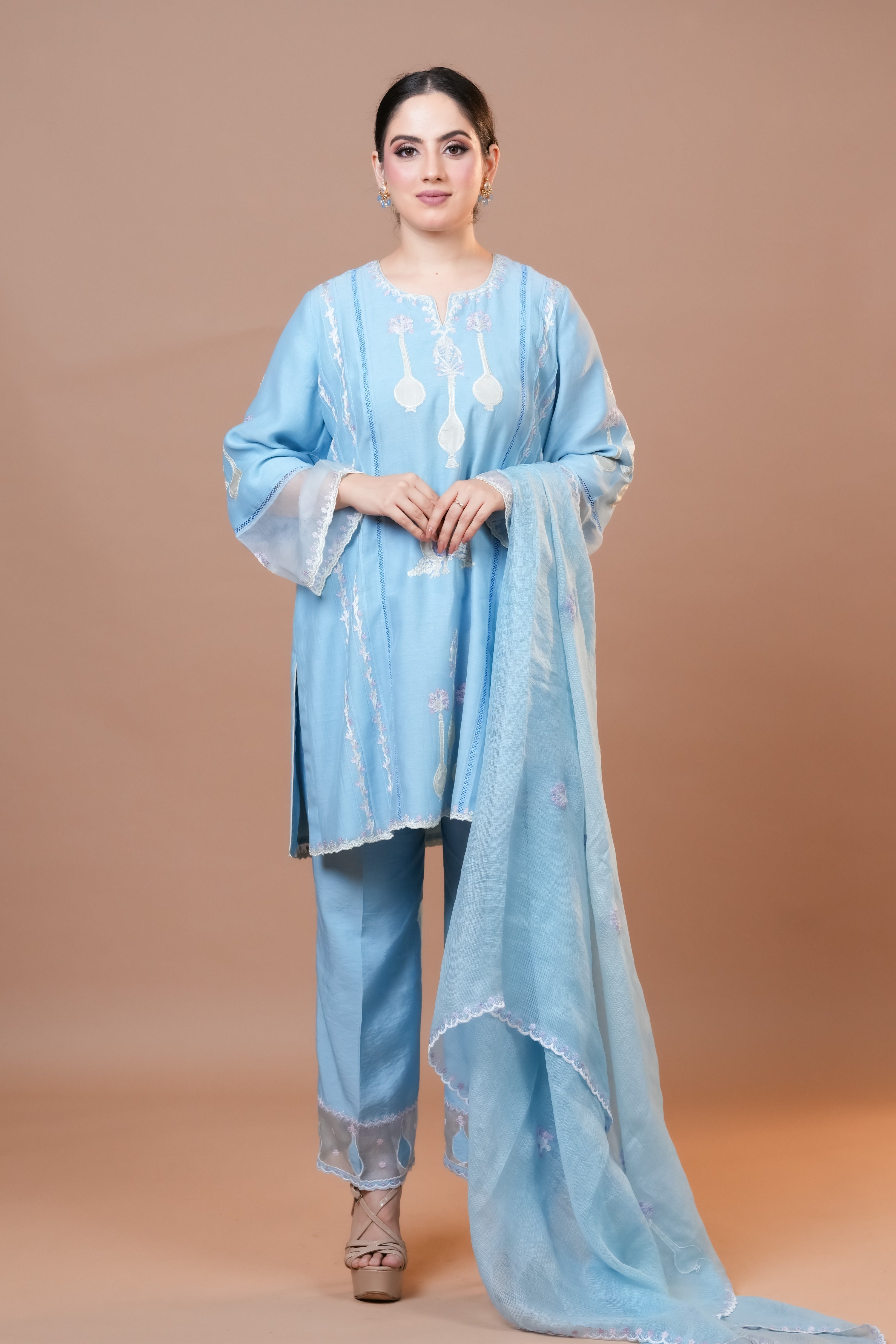 Mal Chanderi Suit Straight blue