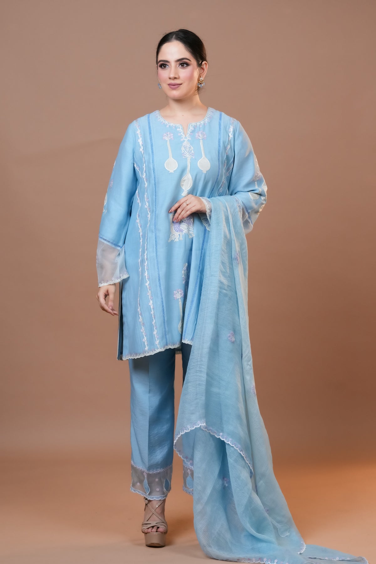 Mal Chanderi Suit Straight blue