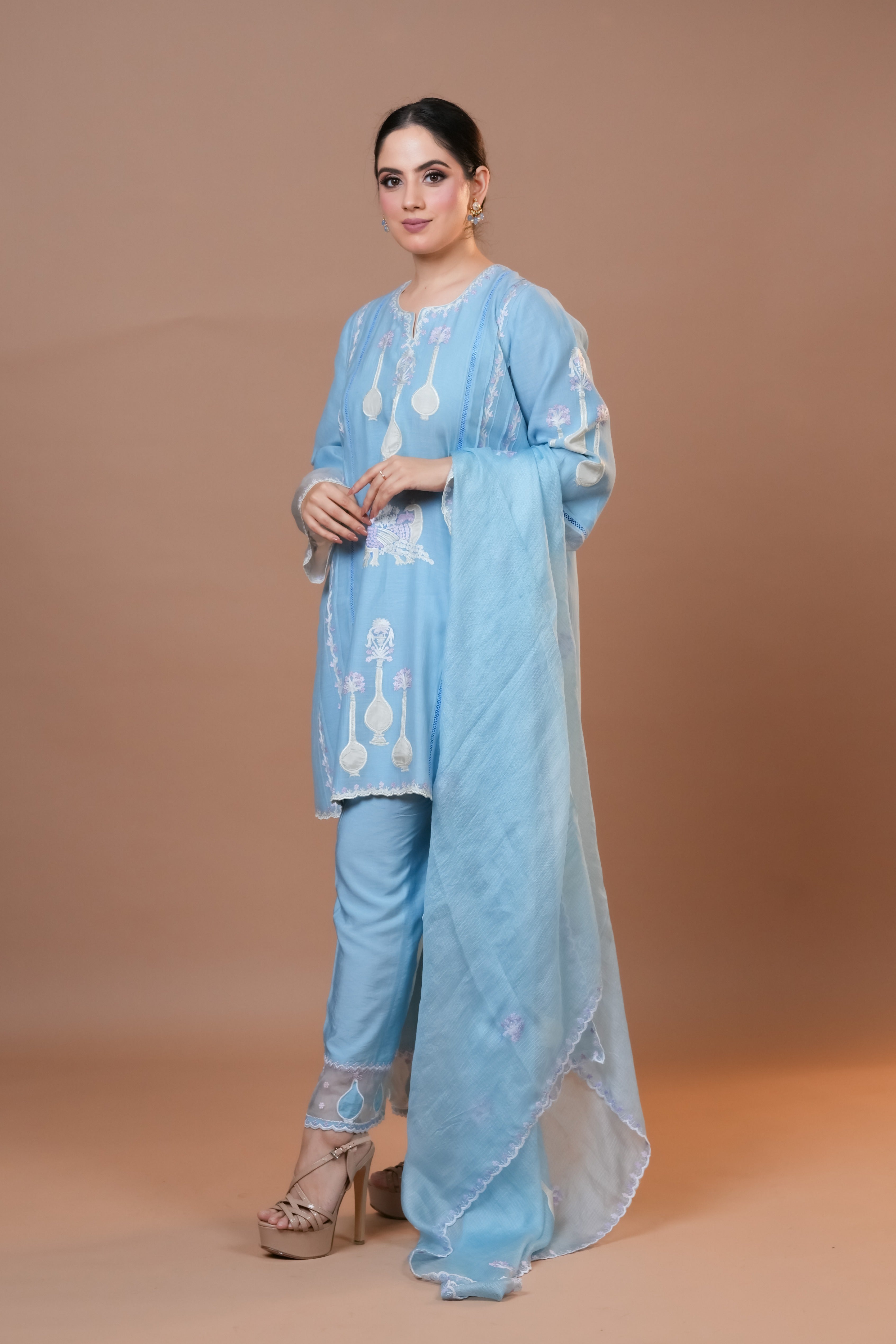 Mal Chanderi Suit Straight blue