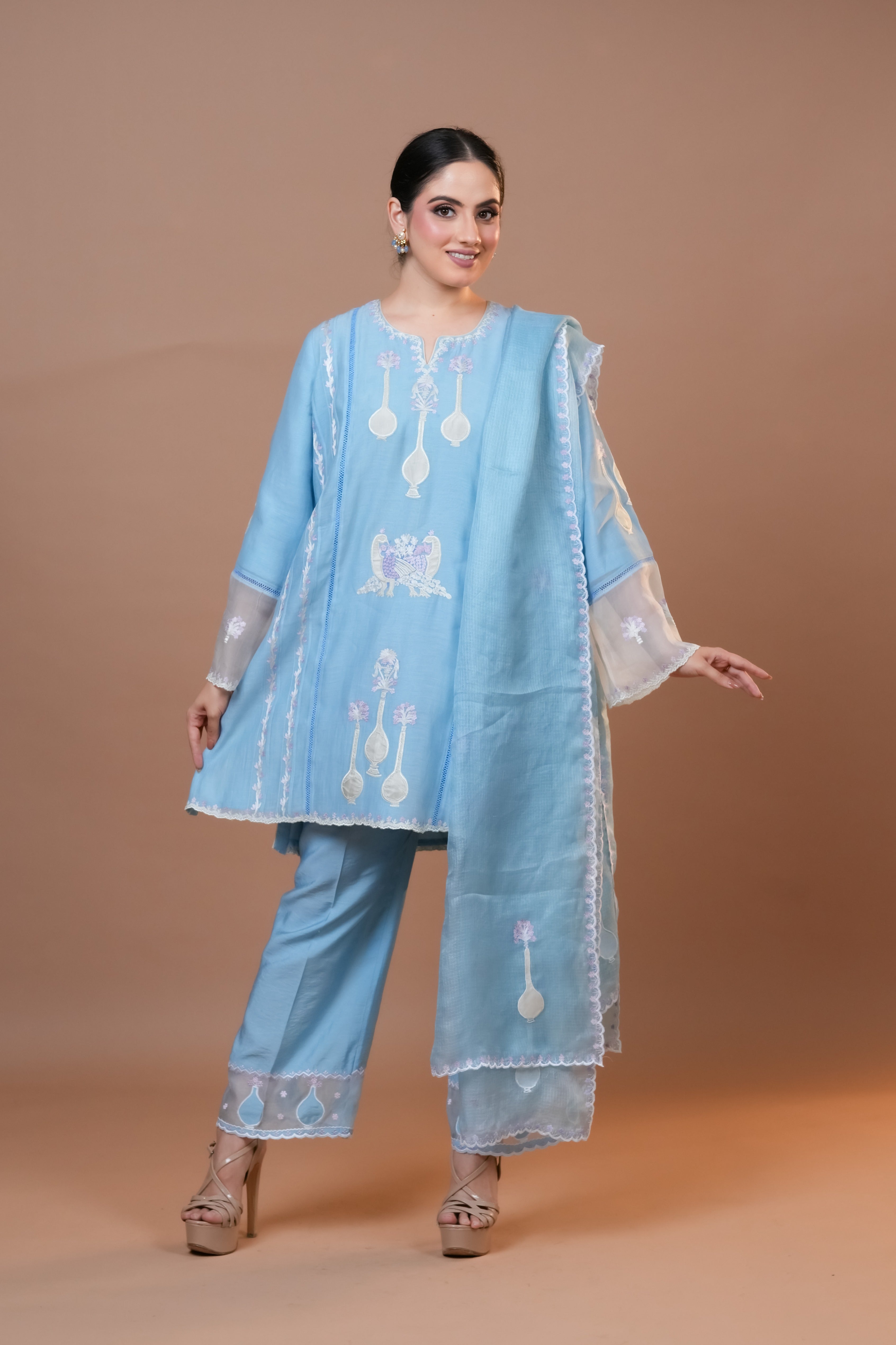 Mal Chanderi Suit Straight blue