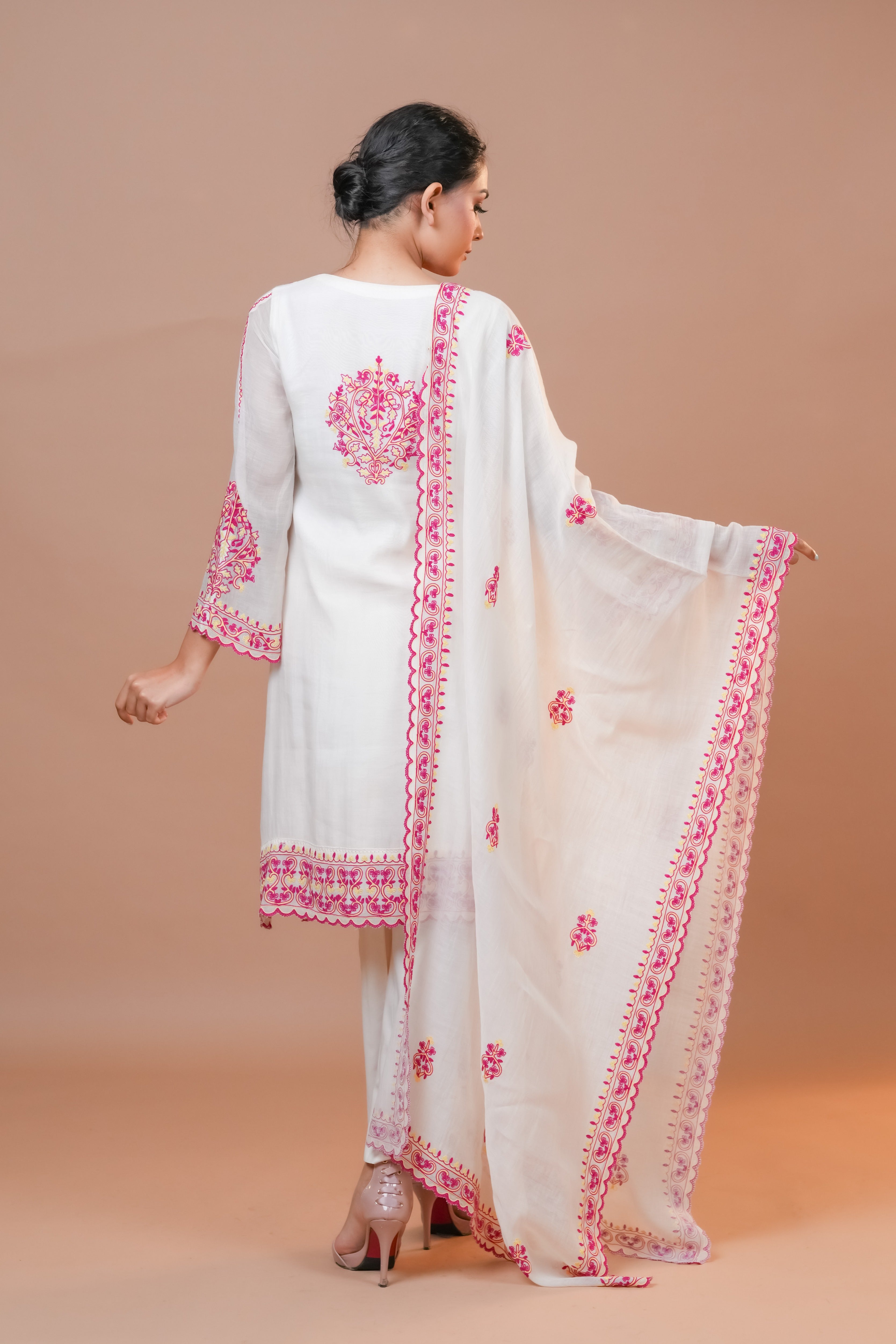 Mal Chanderi Suit Pink Dori work