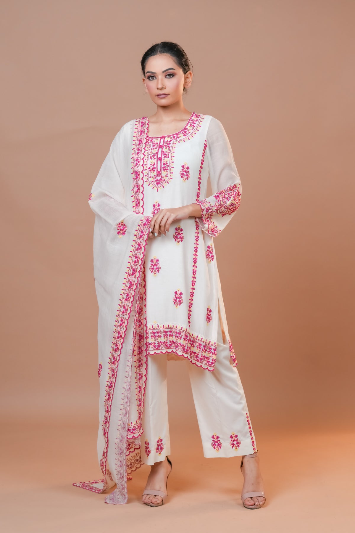 Mal Chanderi Suit Pink Dori work