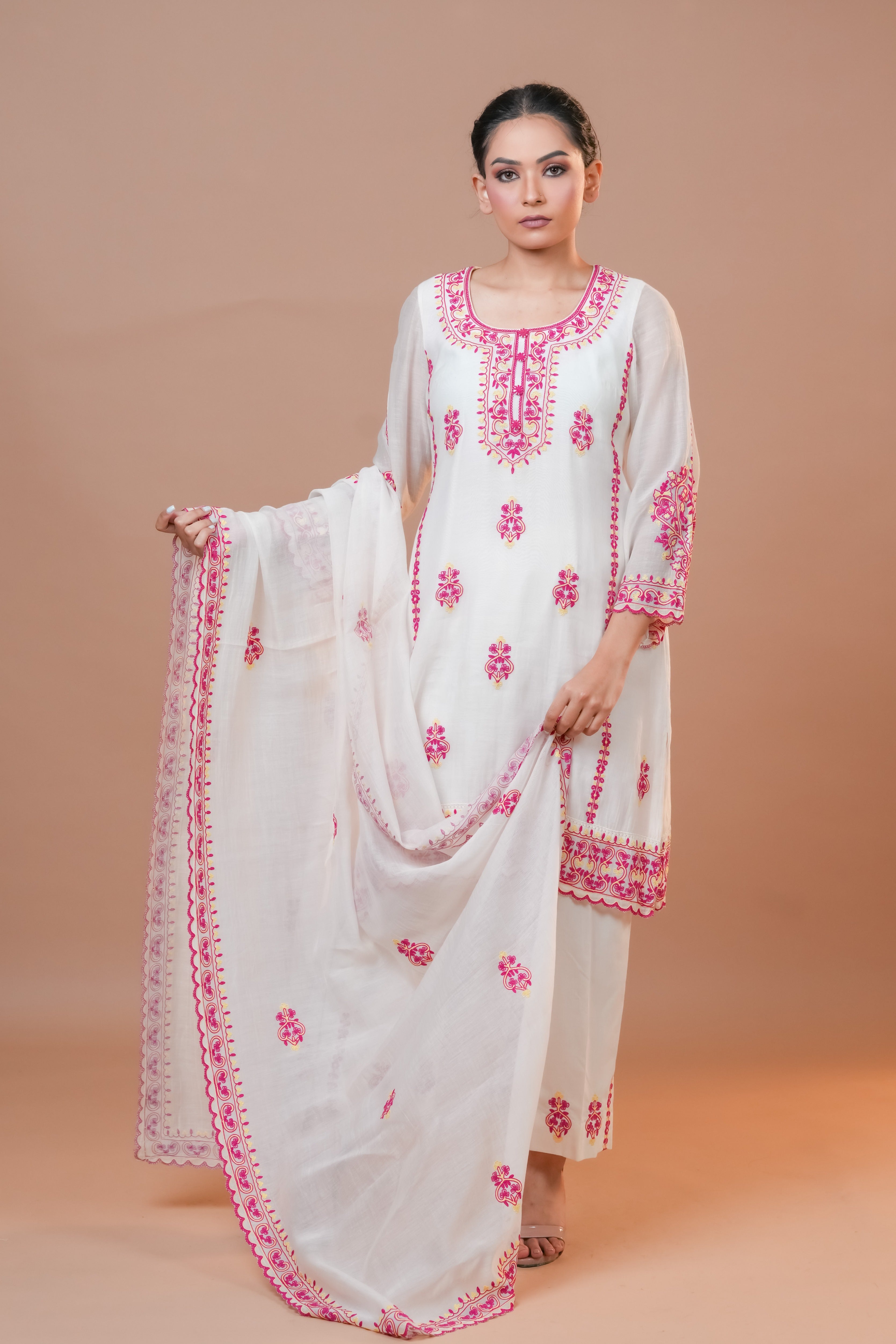 Mal Chanderi Suit Pink Dori work