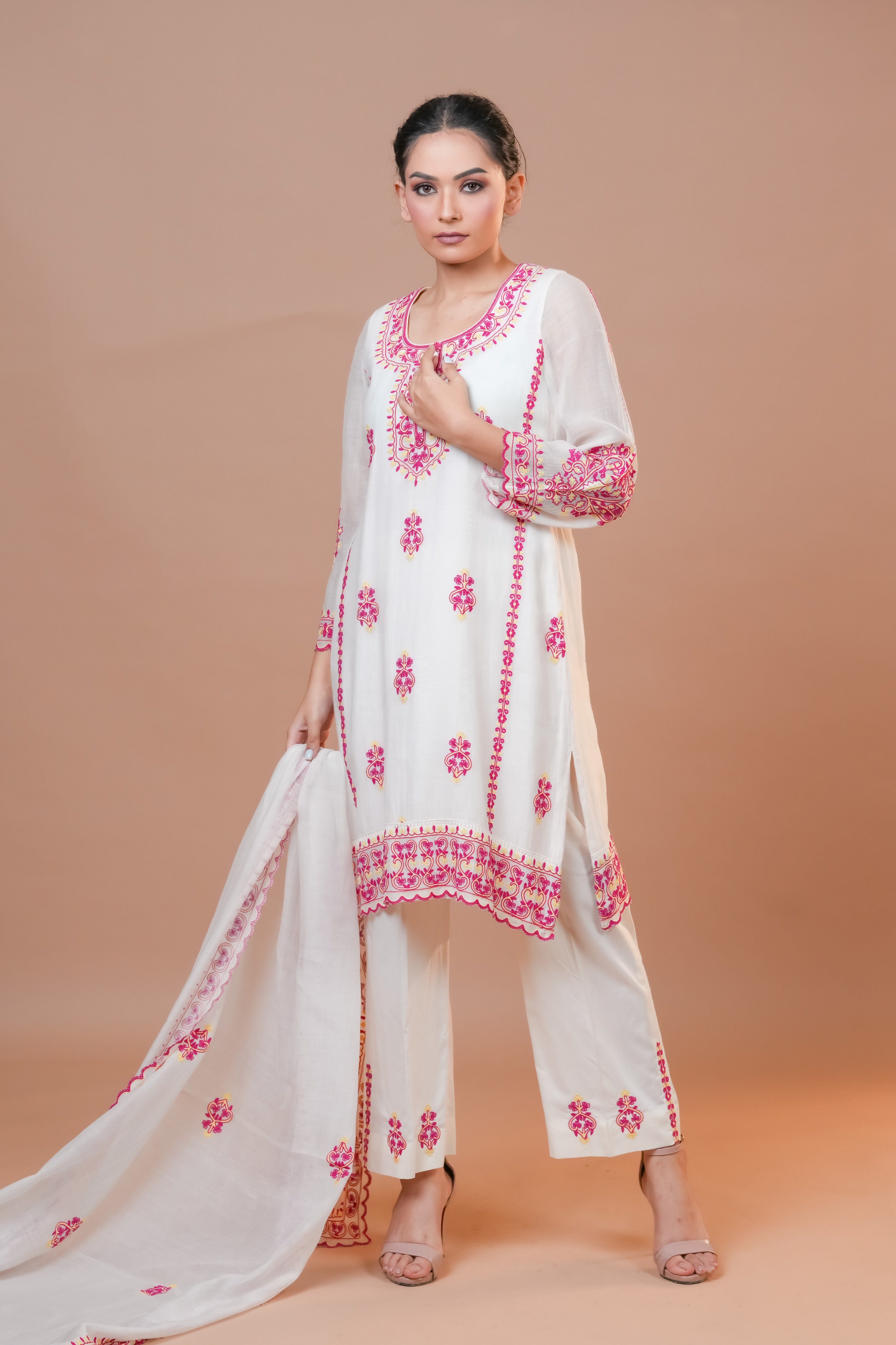 Mal Chanderi Suit Pink Dori work