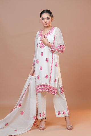 Mal Chanderi Suit Pink Dori work