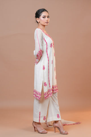 Mal Chanderi Suit Pink Dori work