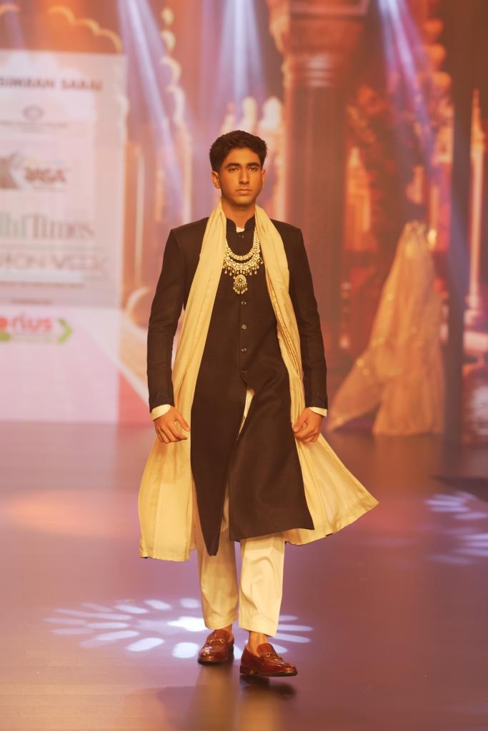 Regal Elegance: Raw Silk Nehru Jacket with Off-White Kurta and Pyjama Ensemble