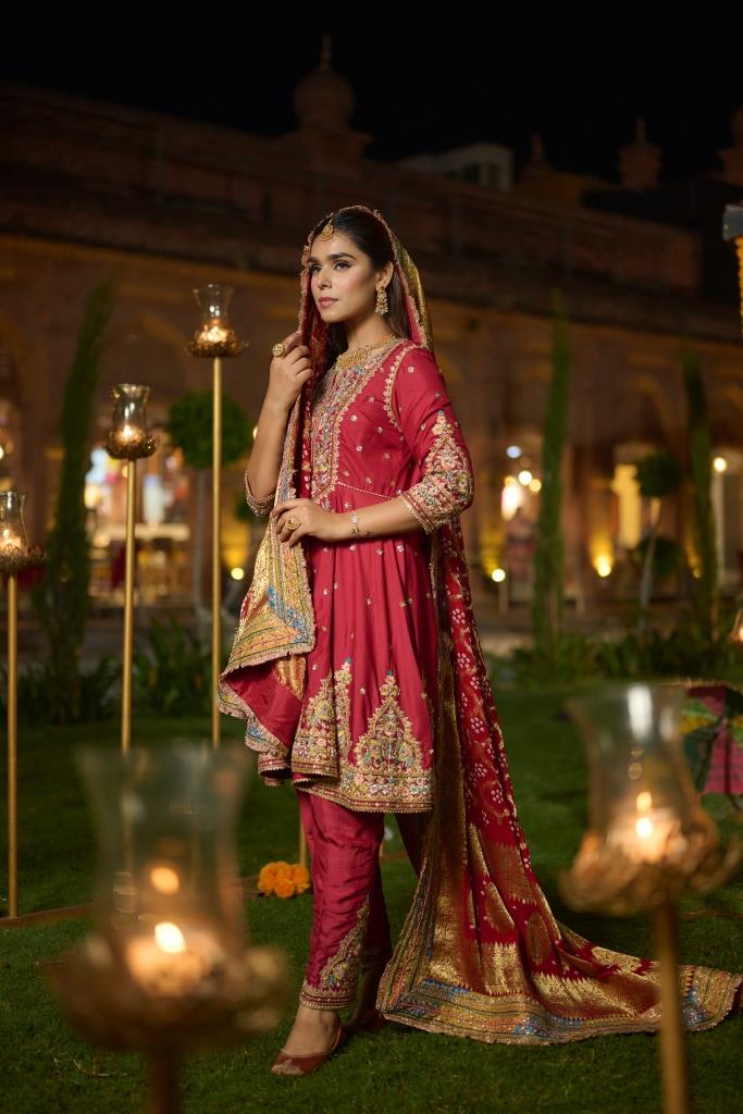 Epitome of Elegance: The Handcrafted Crimson Anarkali Ensemble