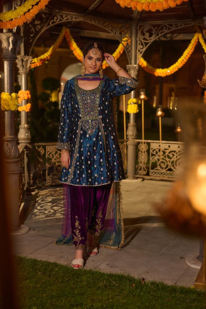 Blue Banarasi Velvet Suit