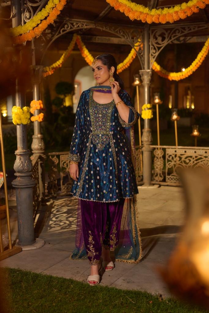 Blue Banarasi Velvet Suit