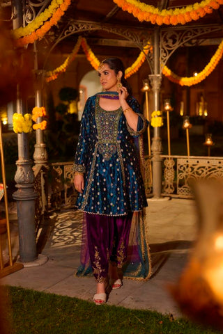 Blue Banarasi Velvet Suit