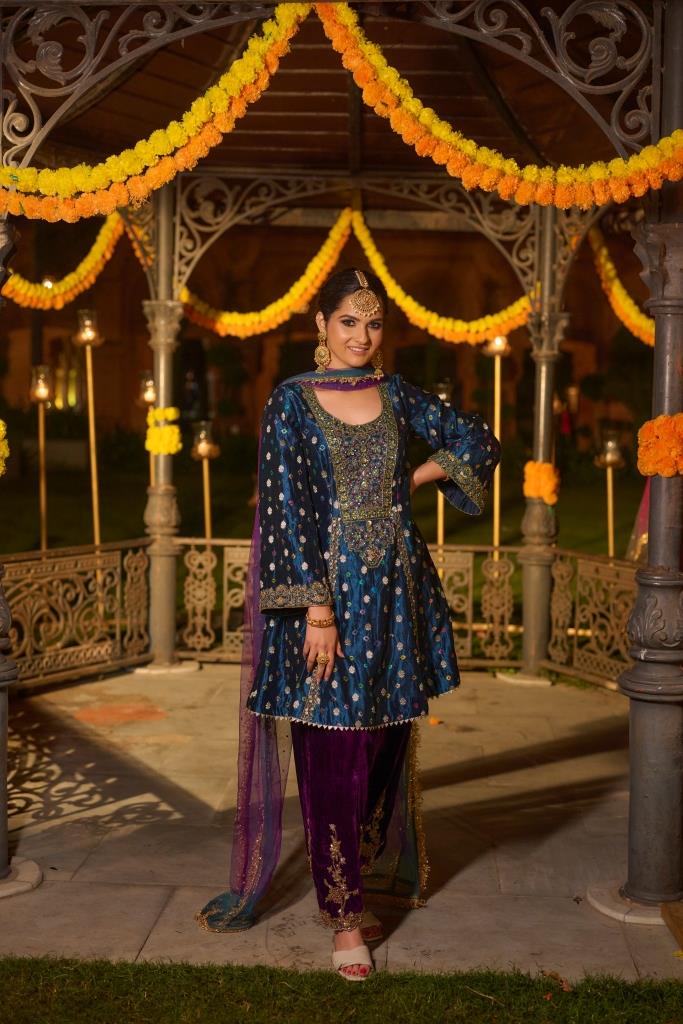 Blue Banarasi Velvet Suit