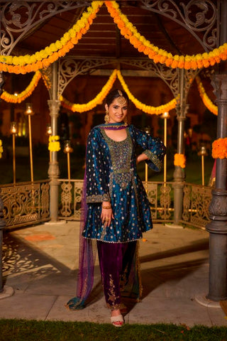 Blue Banarasi Velvet Suit