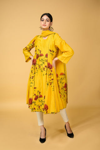 Yellow Chanderi Silk Anarkali