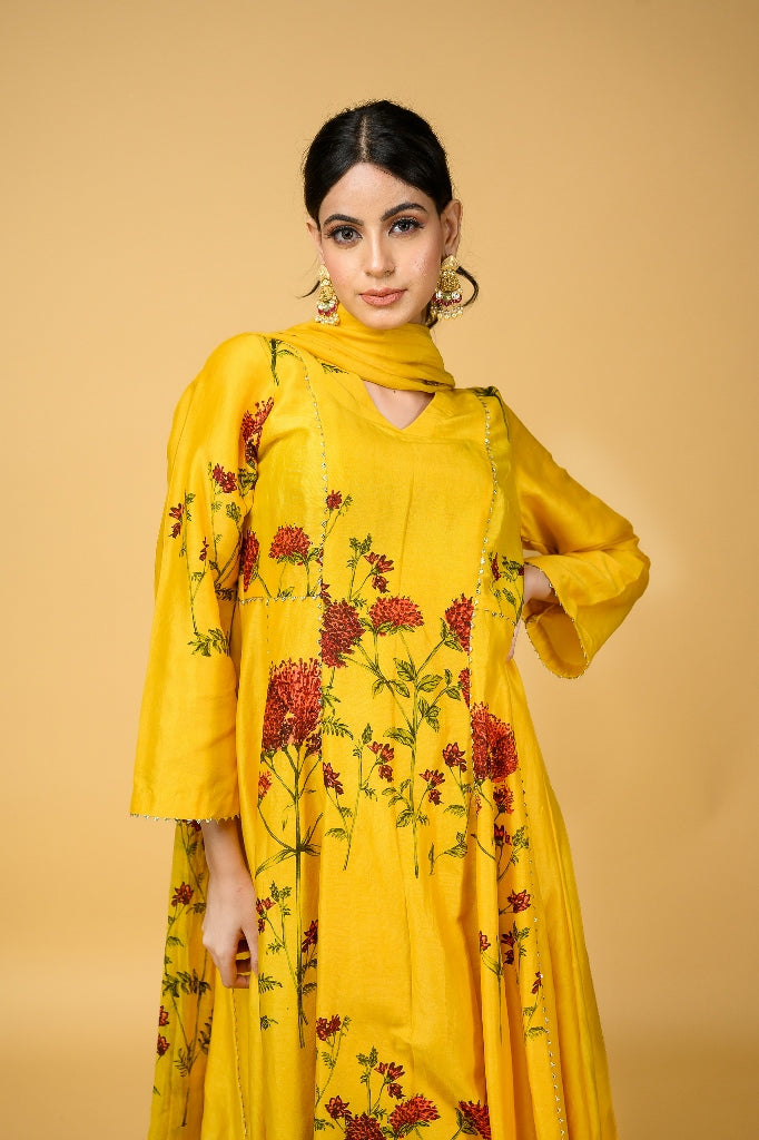 Yellow Chanderi Silk Anarkali