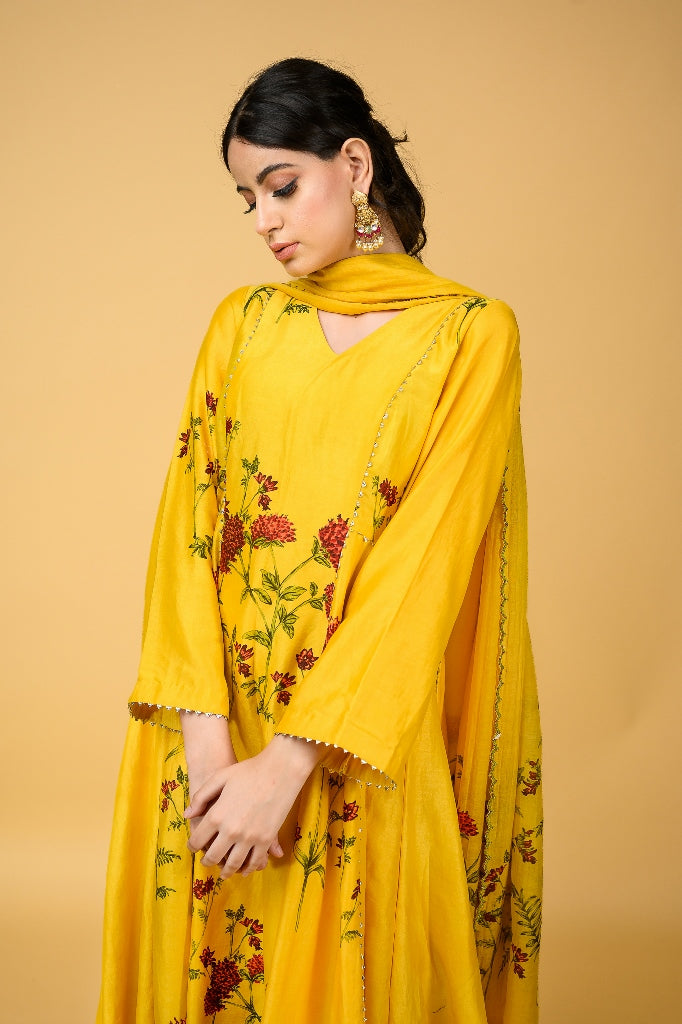 Yellow Chanderi Silk Anarkali