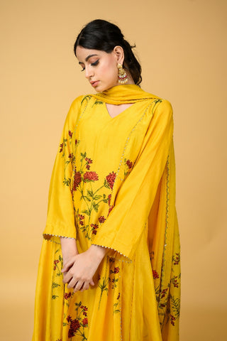 Yellow Chanderi Silk Anarkali