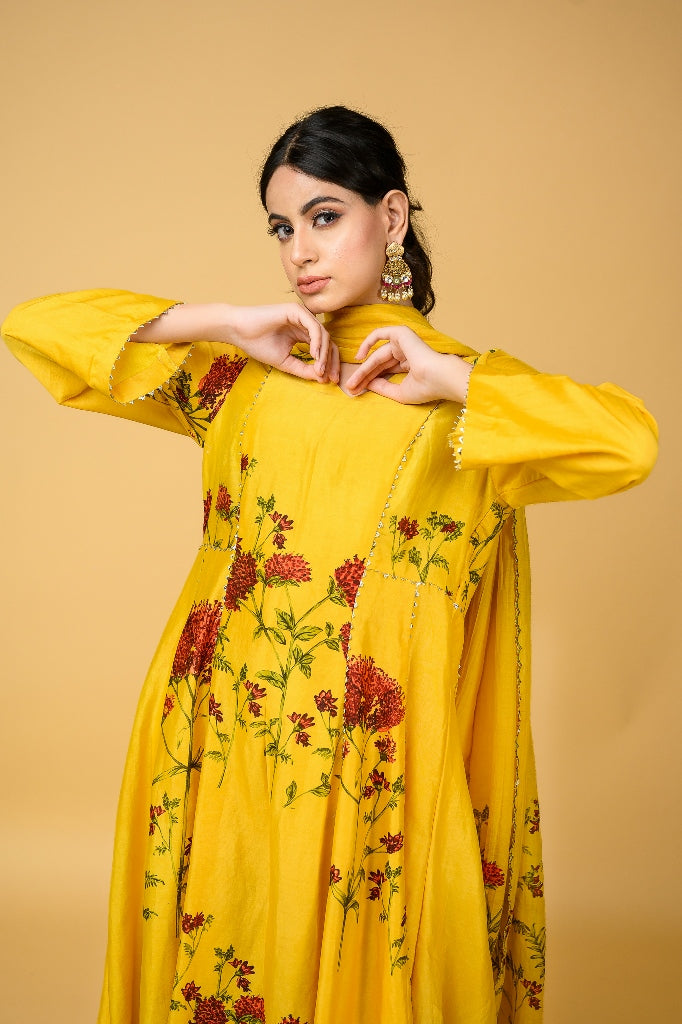 Yellow Chanderi Silk Anarkali